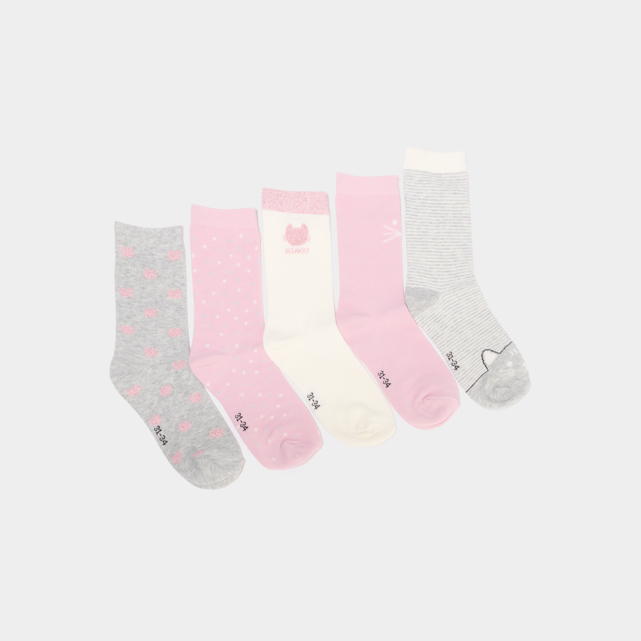 Lot 5 paires chaussettes rose clair fille