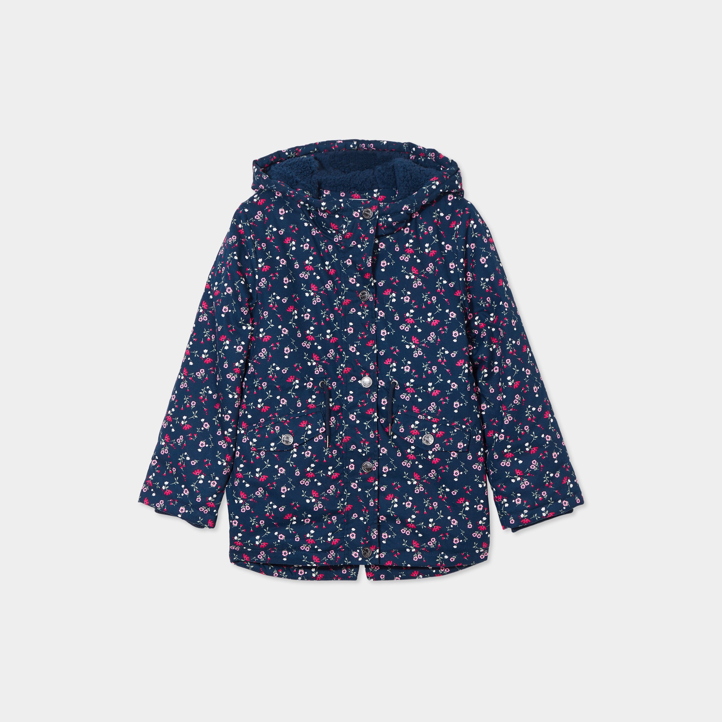 parka droite a capuche bleu marine fille Parka droite à capuche bleu marine fille