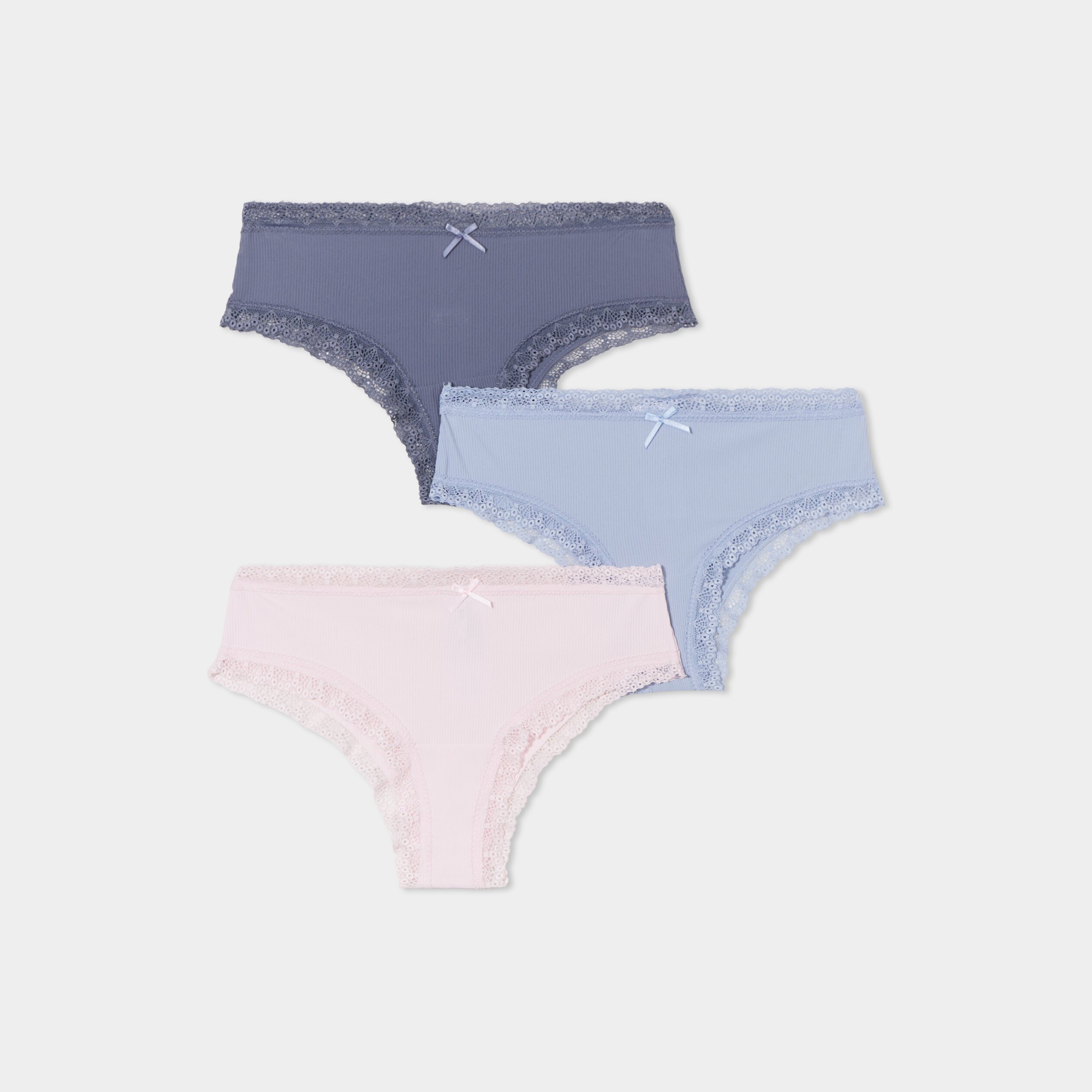 lot 3 shortys coteles a dentelle bleu clair femme Lot 3 shortys côtelés à dentelle bleu clair femme
