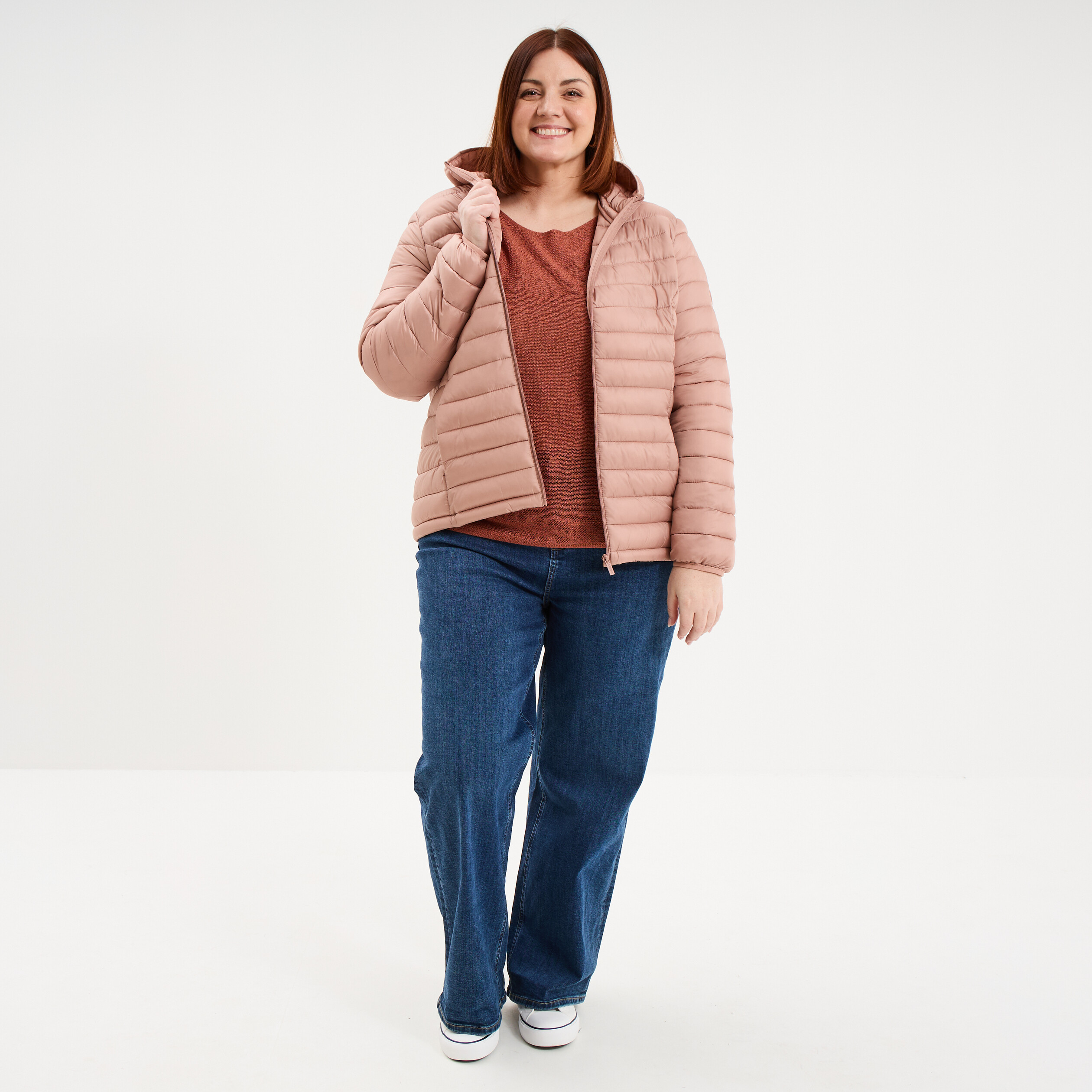 Doudoune d&eacute;perlante l&eacute;g&egrave;re &agrave; capuche vieux rose femme grande taille
