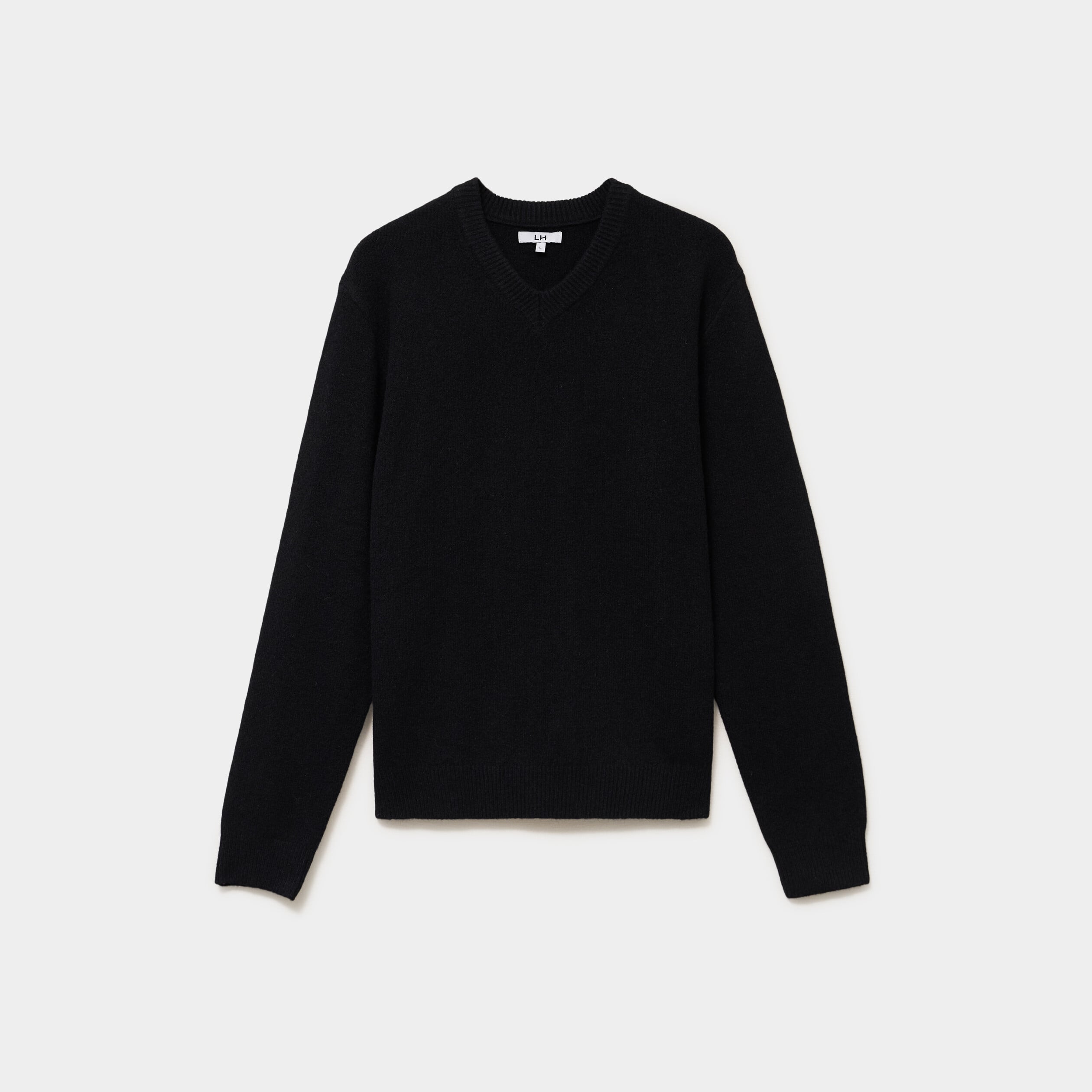 Pull droit col en V manches longues noir homme