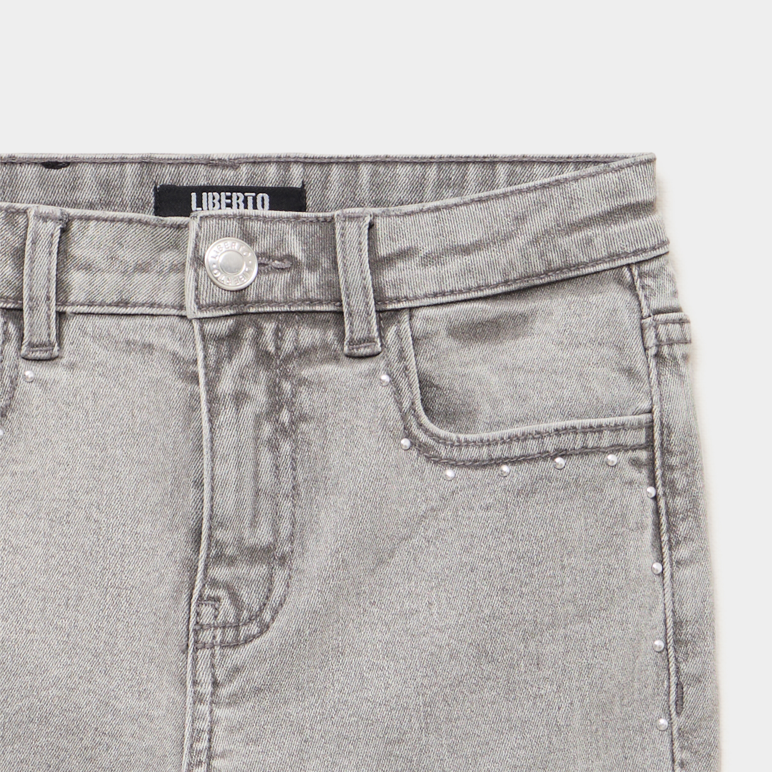 Jean flare 5 poches avec clous denim gris fille