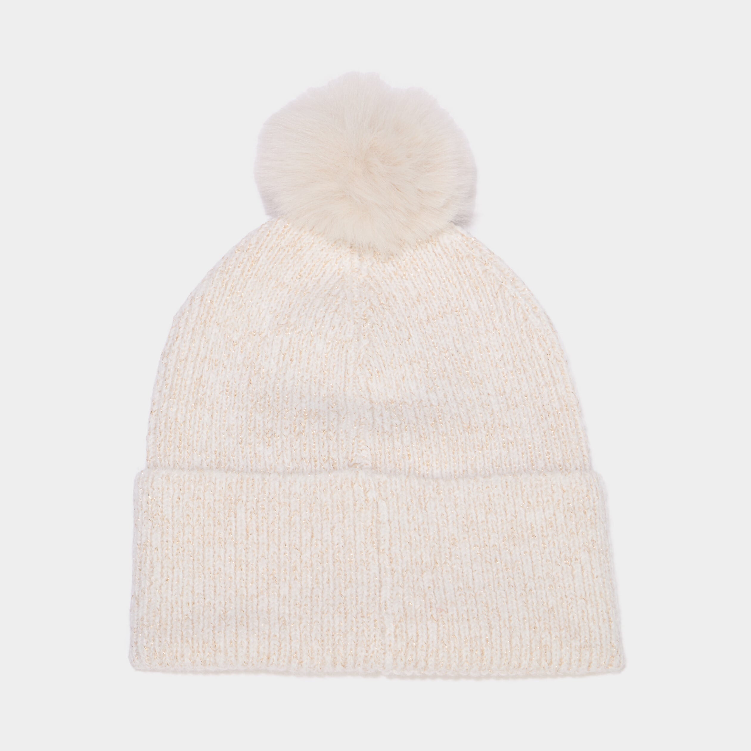 Bonnet tricot avec pompon ivoire femme