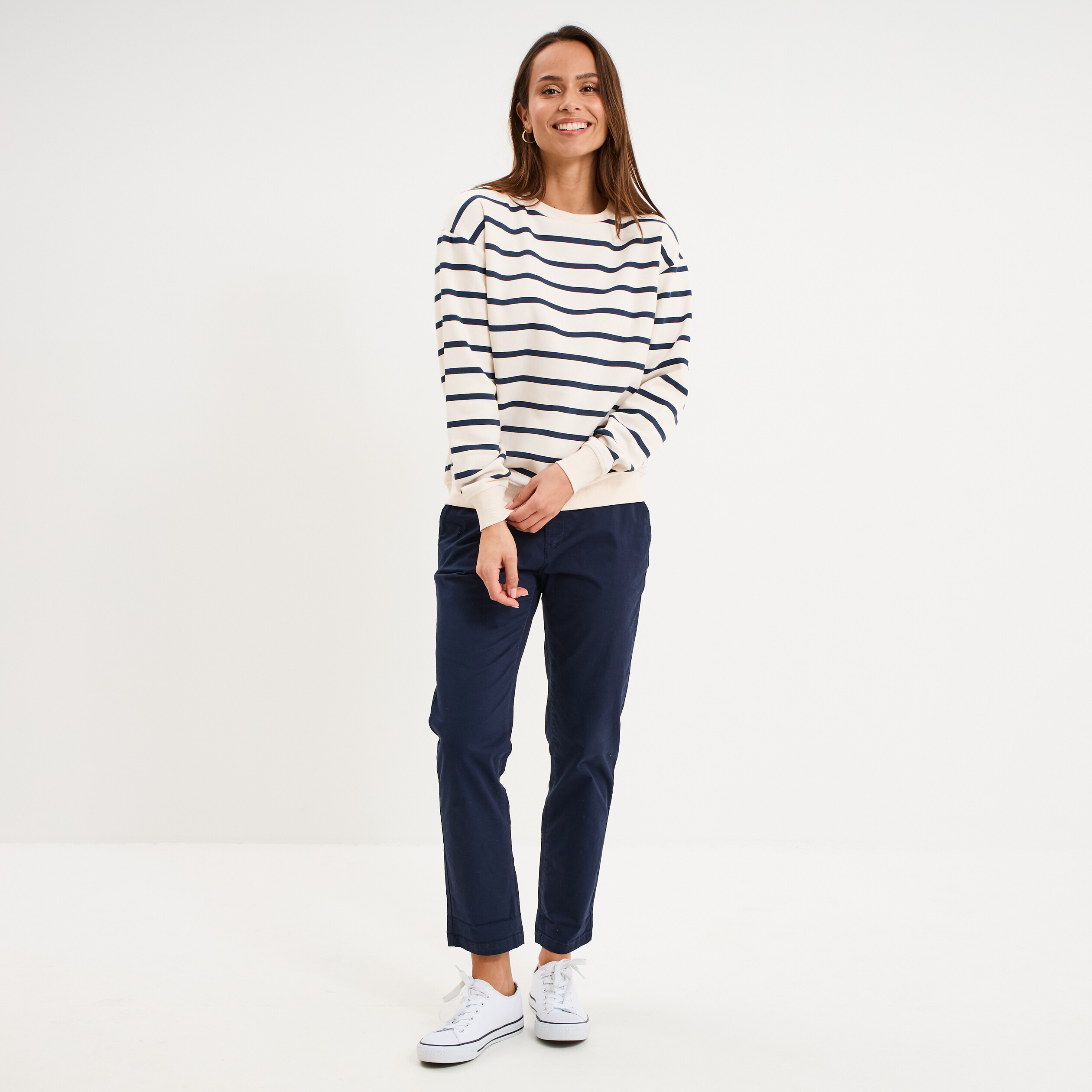 Sweat marini&egrave;re molleton manches longues ecru femme