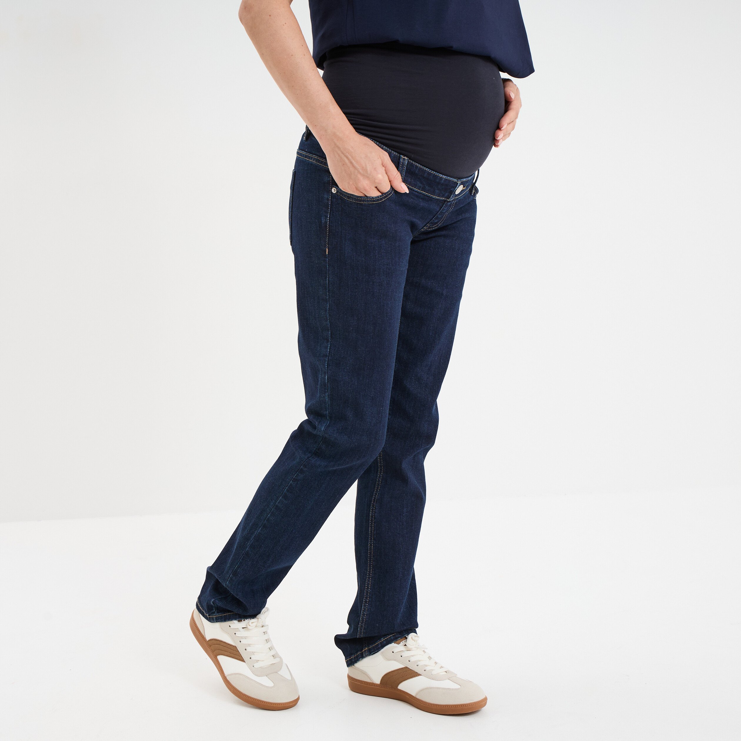 jeans grossesse droit avec bandeau denim brut femmemater Jeans grossesse droit avec bandeau denim brut femme maternité