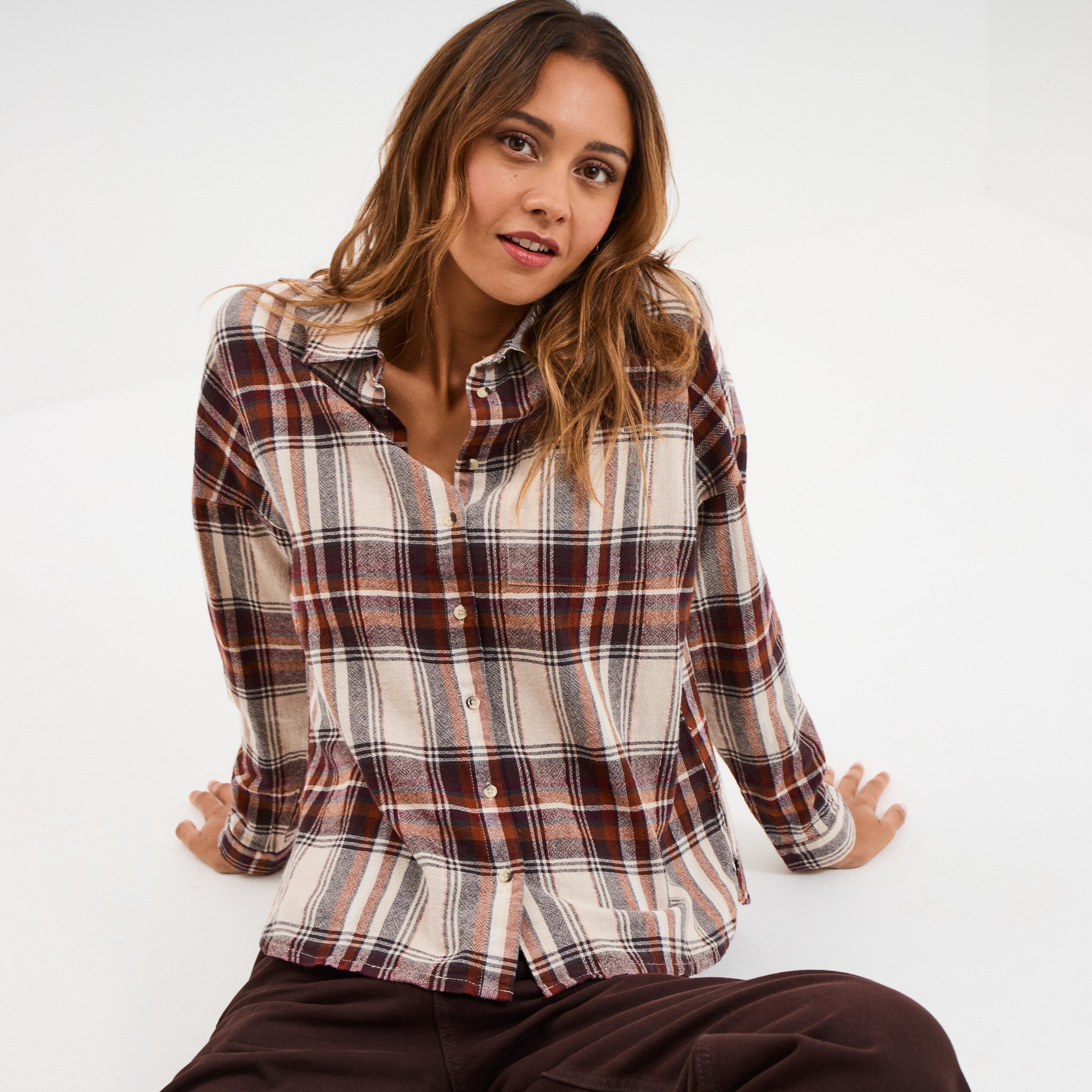 Chemise manches longues coton camel femme | La Halle