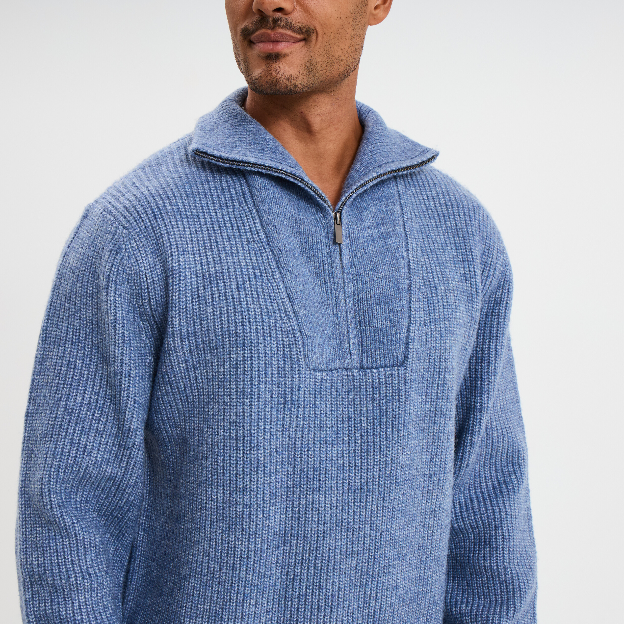 pull avec col camionneur cotele bleu fonce homme Pull avec col camionneur côtelé bleu foncé homme