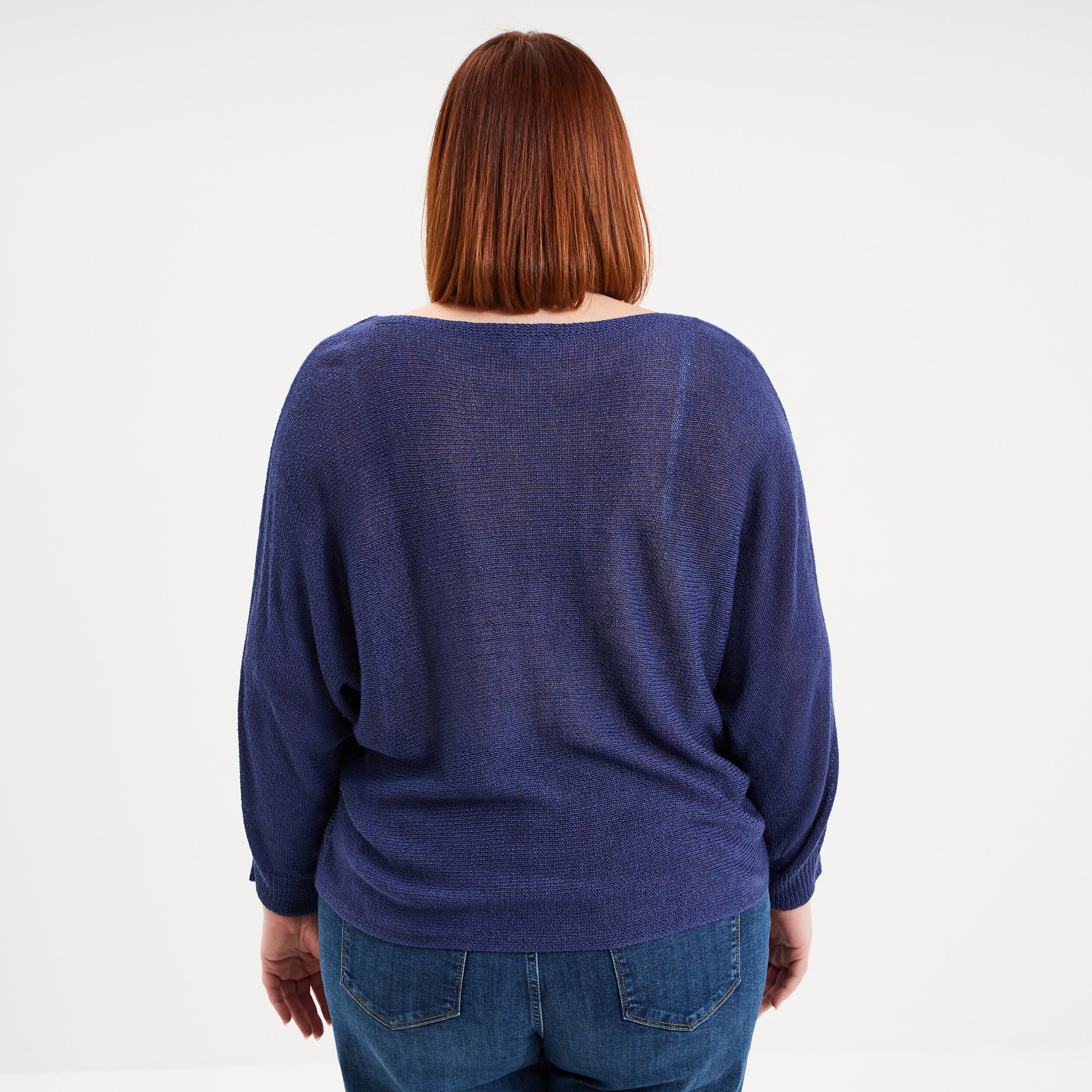 Pull manches longues col rond bleu marine femme grande taille