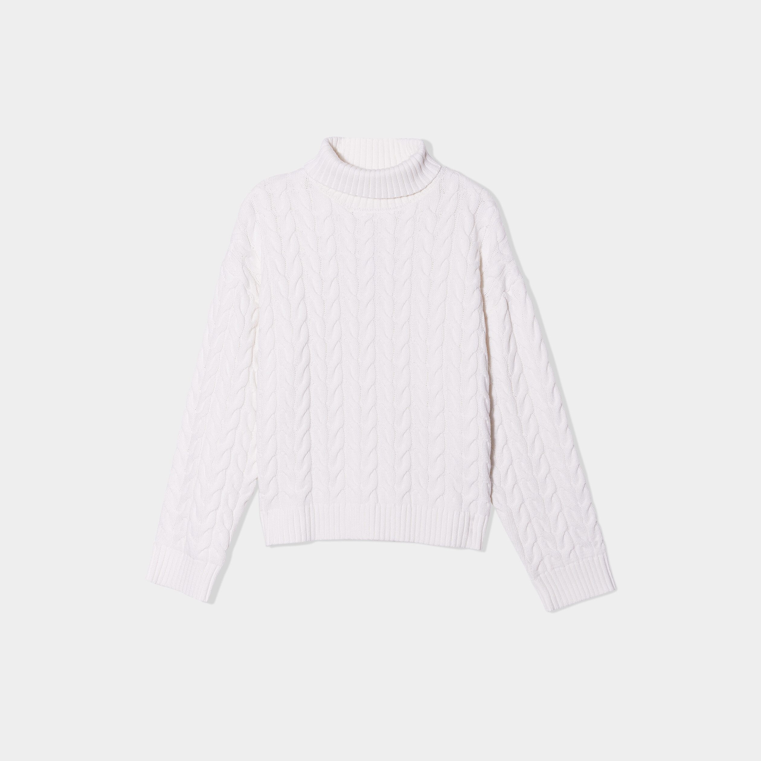 Pull col roulé à torsades court blanc femme