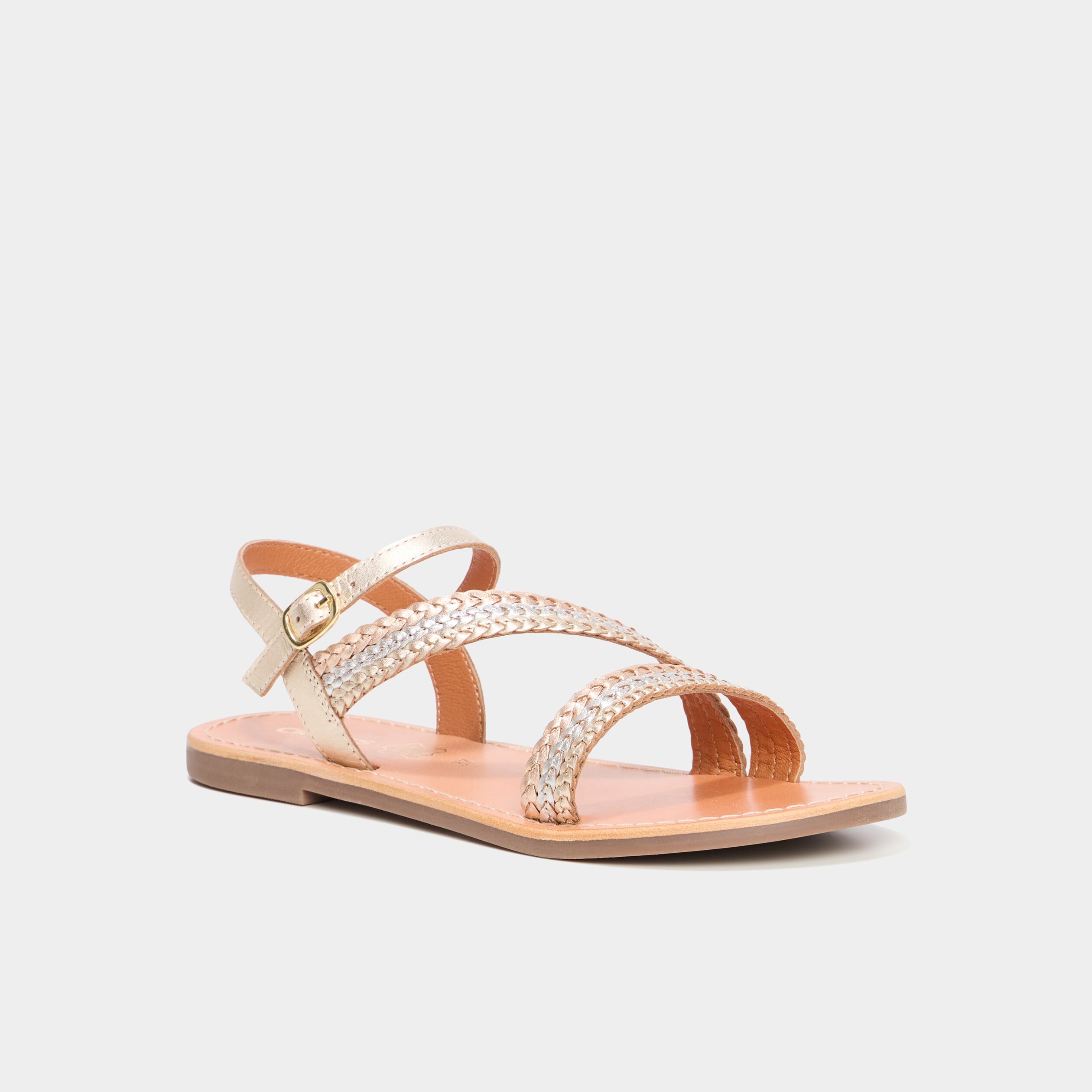 Sandales brides tress&eacute;es en cuir multicolore femme