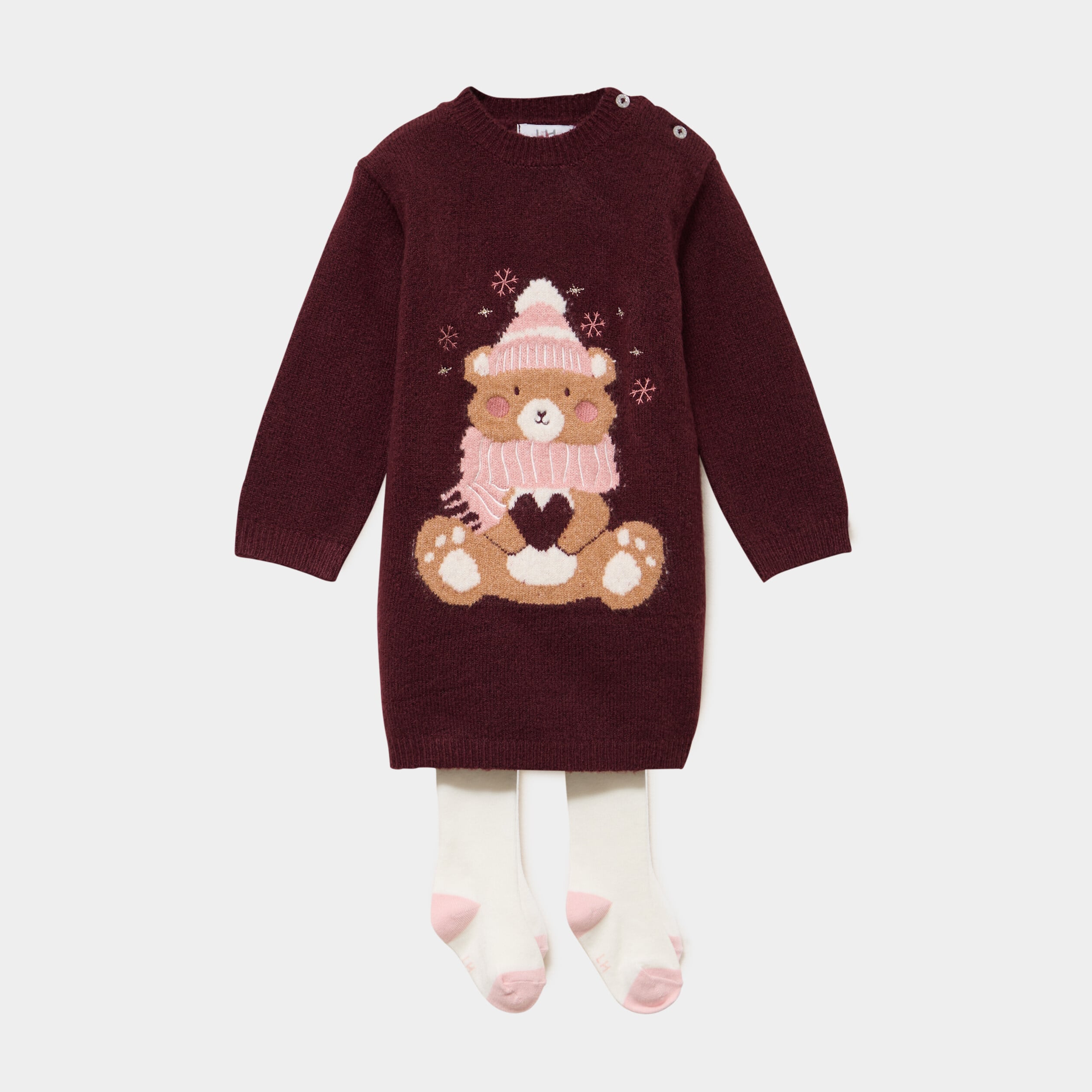 Ensemble robe pull et collants violet fonc&eacute; b&eacute;b&eacute; fille