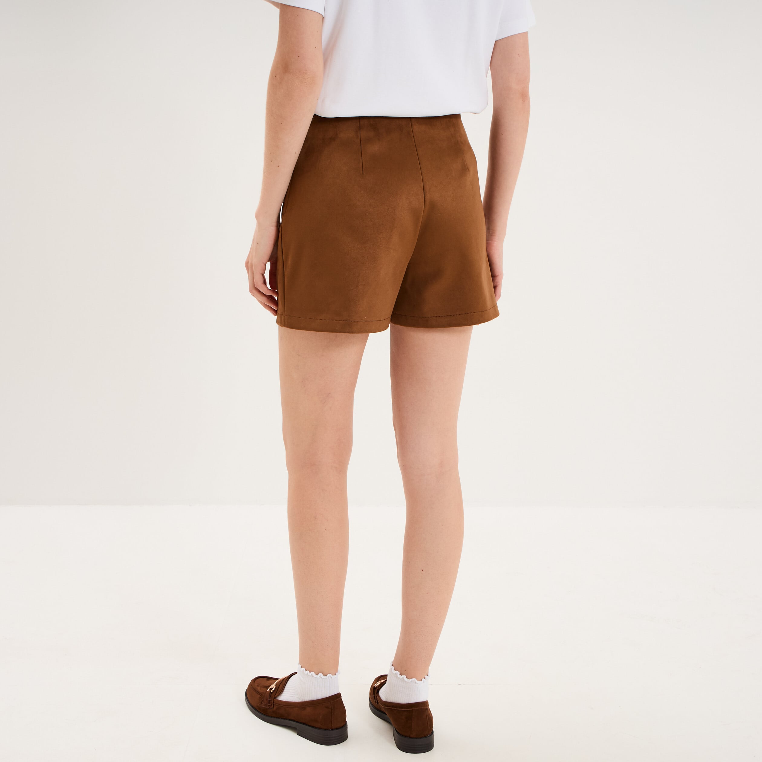 Jupe courte effet su&eacute;dine camel femme