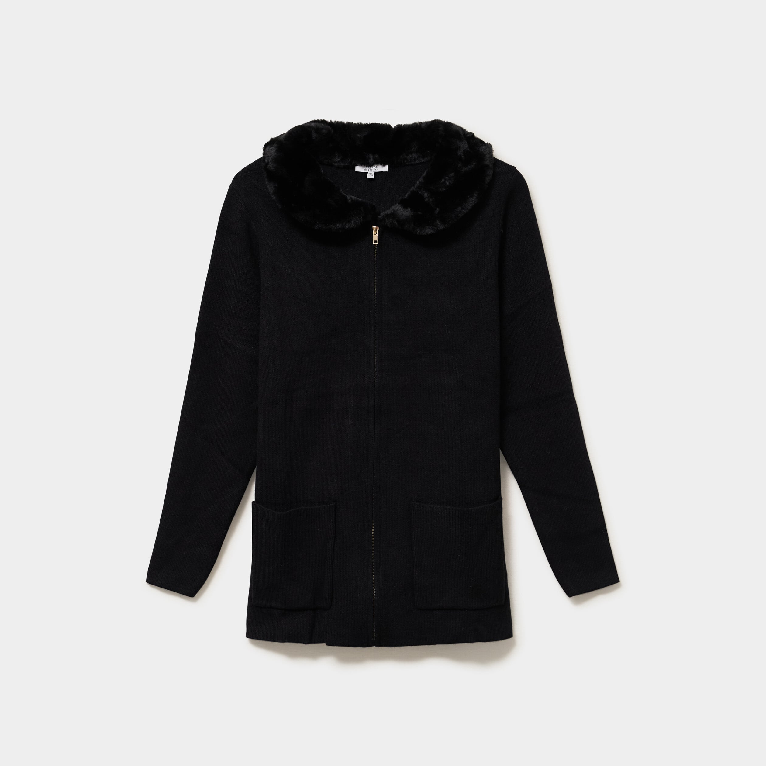 Gilet zipp&eacute; avec col fausse fourrure noir femme grande taille