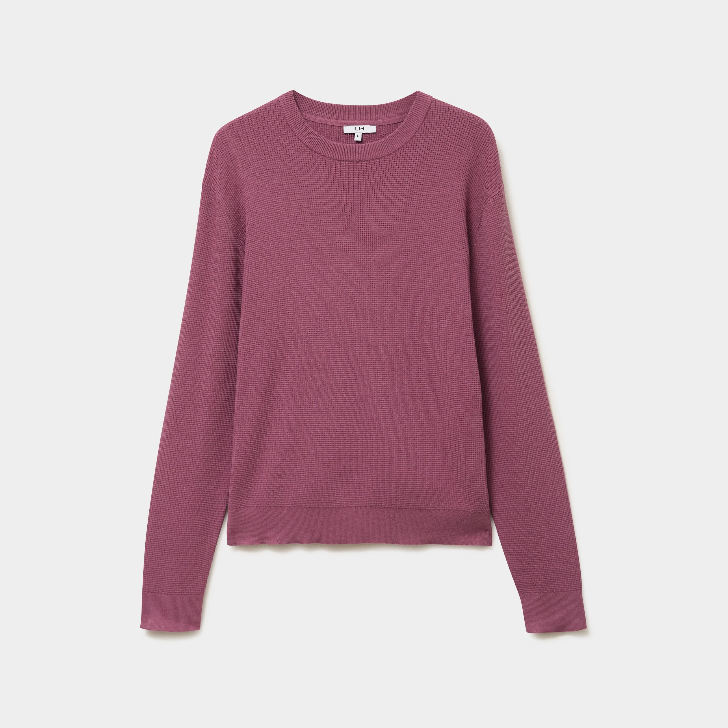 Pull en maille textur&eacute;e col rond mauve homme