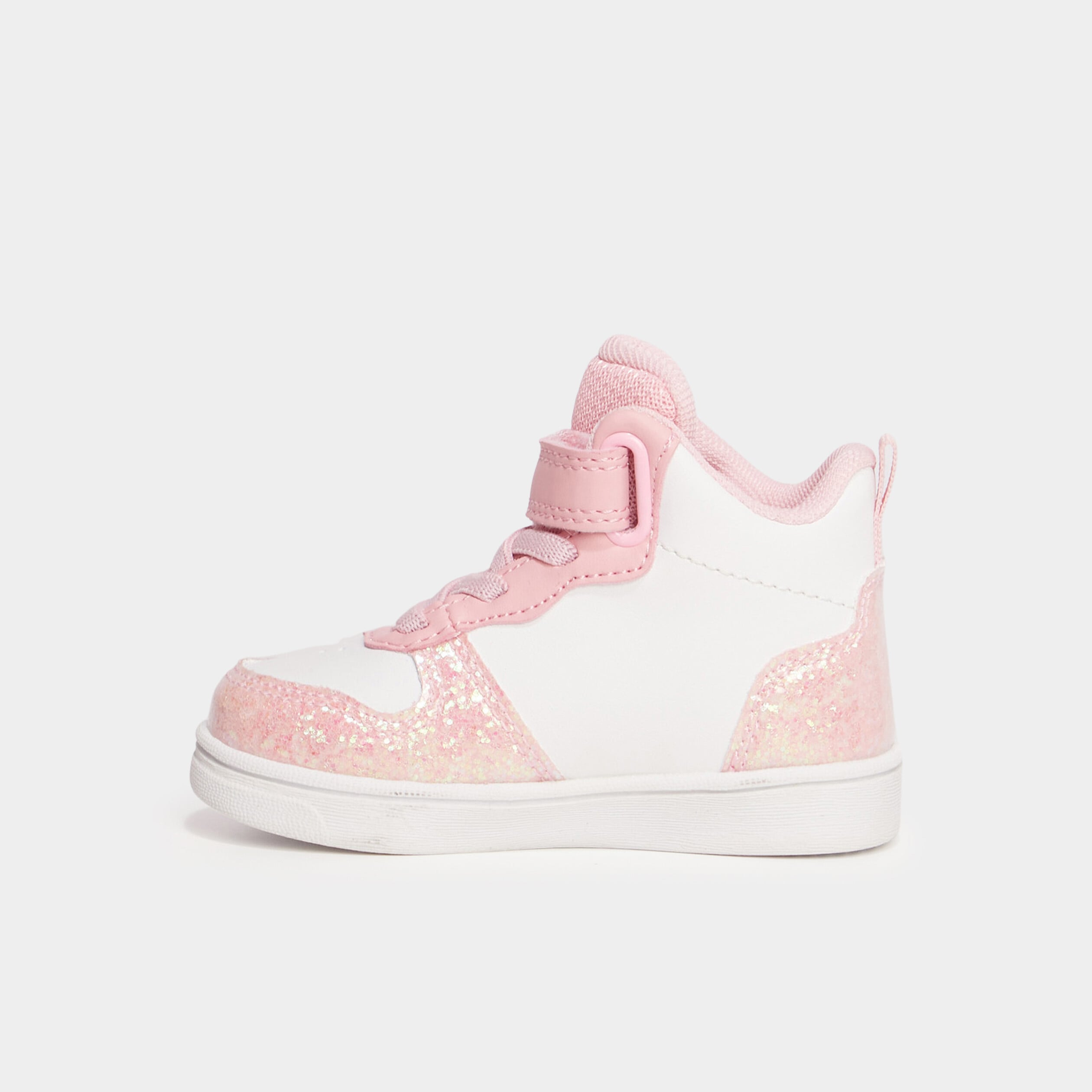 Baskets montantes scratchs et paillettes rose b&eacute;b&eacute; fille