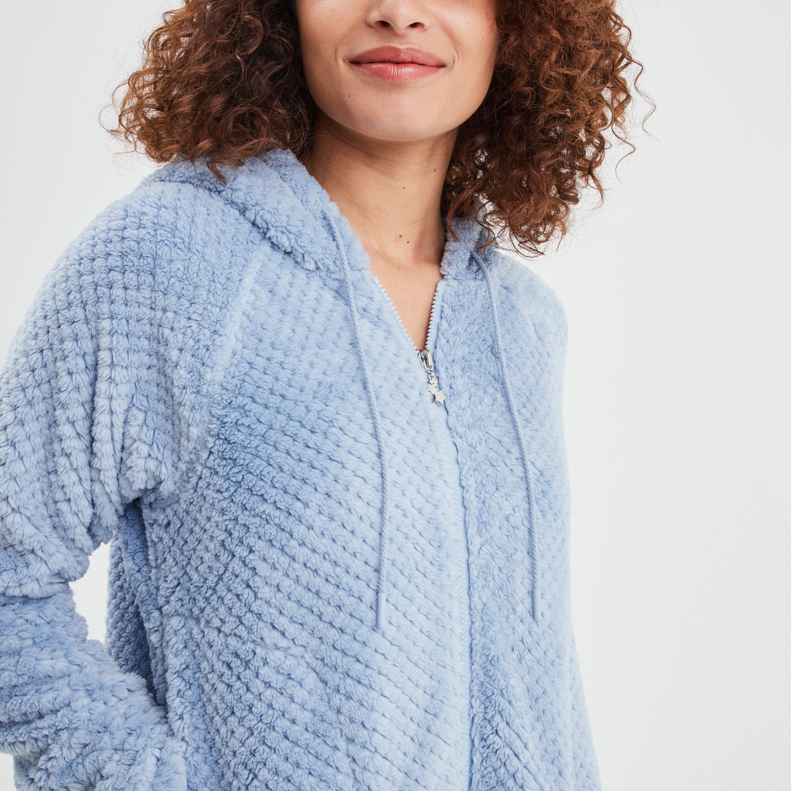 veste de pyjama effet polaire bleu clair femme Veste de pyjama effet polaire bleu clair femme