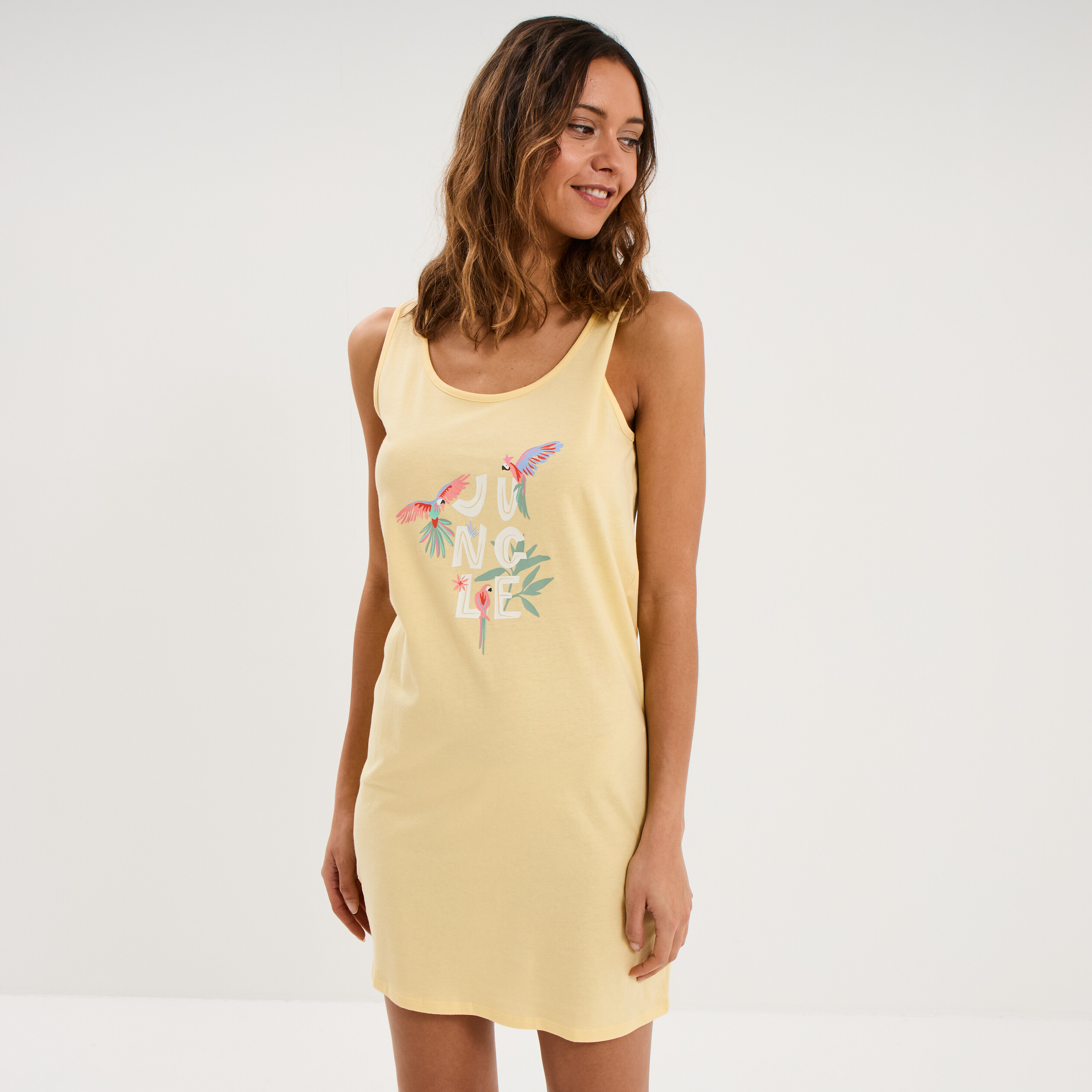 Chemise de nuit sans manches coton jaune clair femme