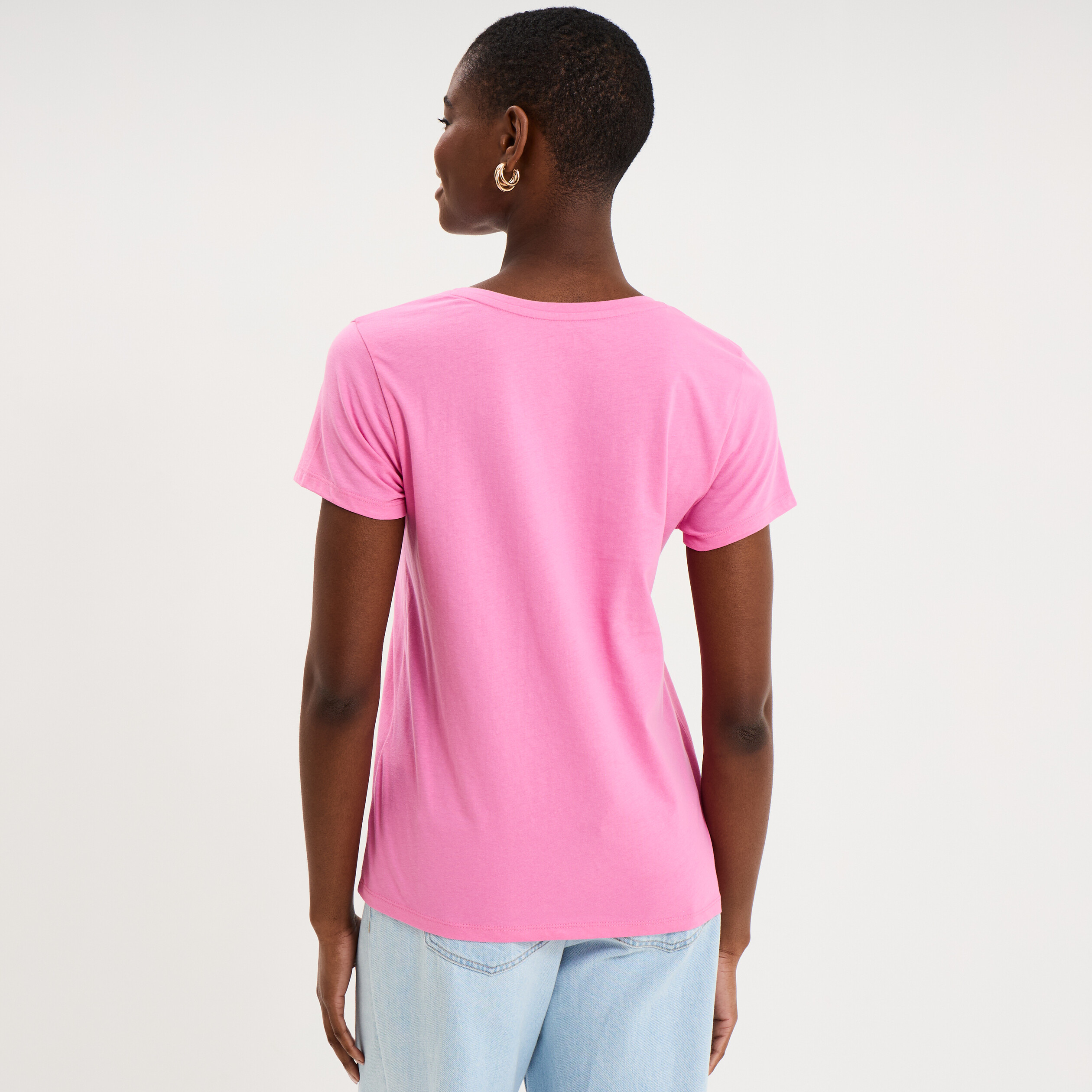 T-shirt manches courtes col rond coton rose femme