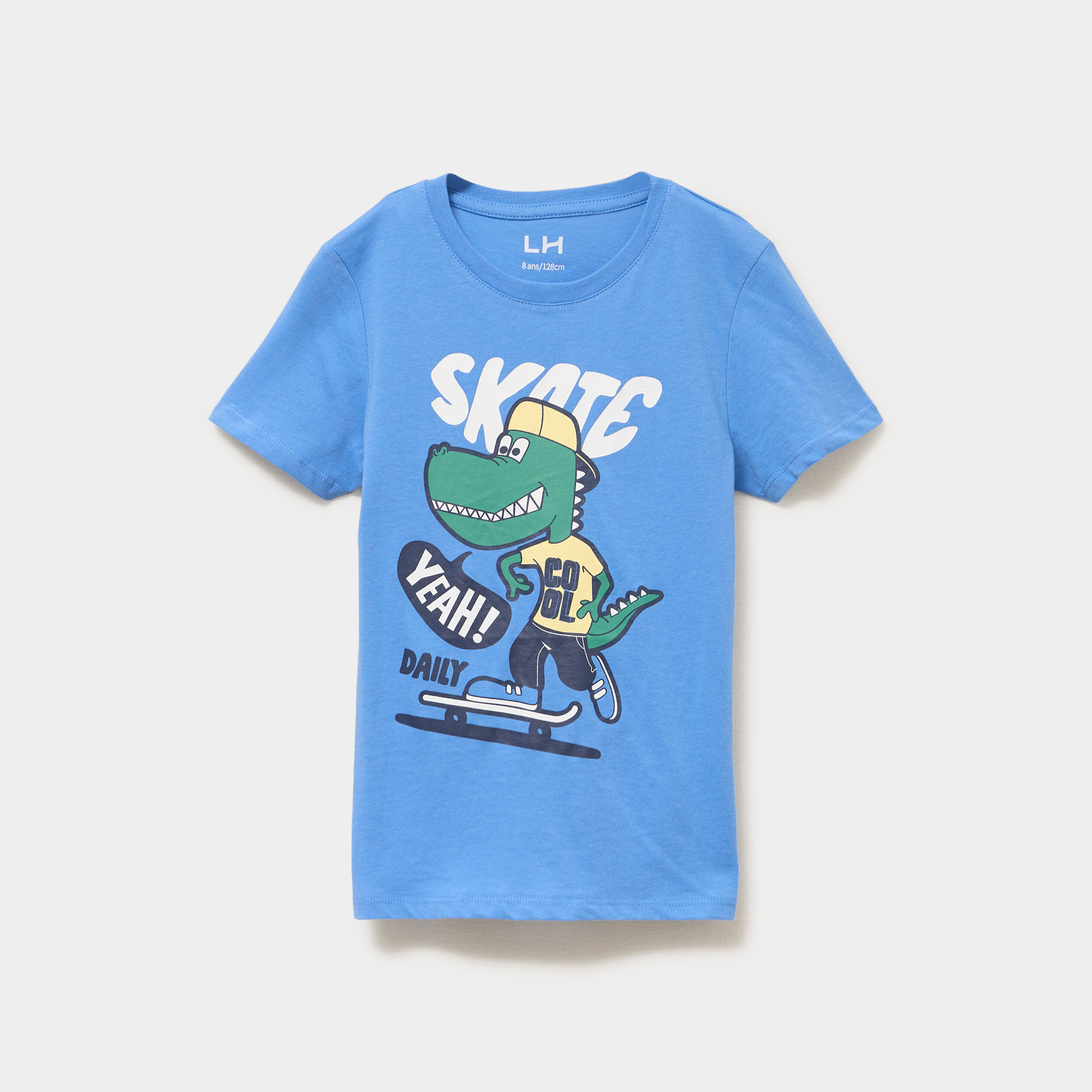 T-shirt col rond manches courtes coton bleu lavande gar&ccedil;on