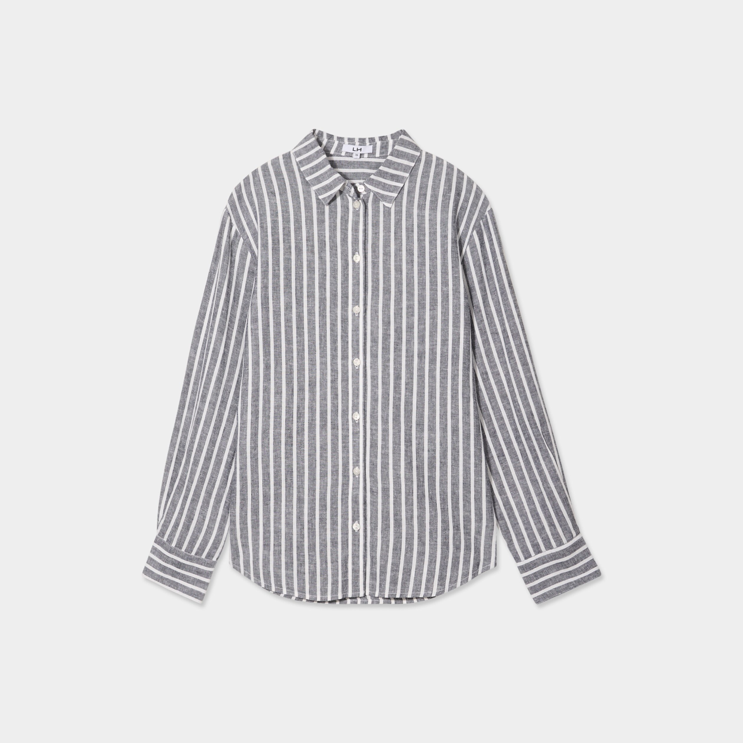 chemise oversize lin melange bleu marine femme Chemise oversize lin mélangé bleu marine femme