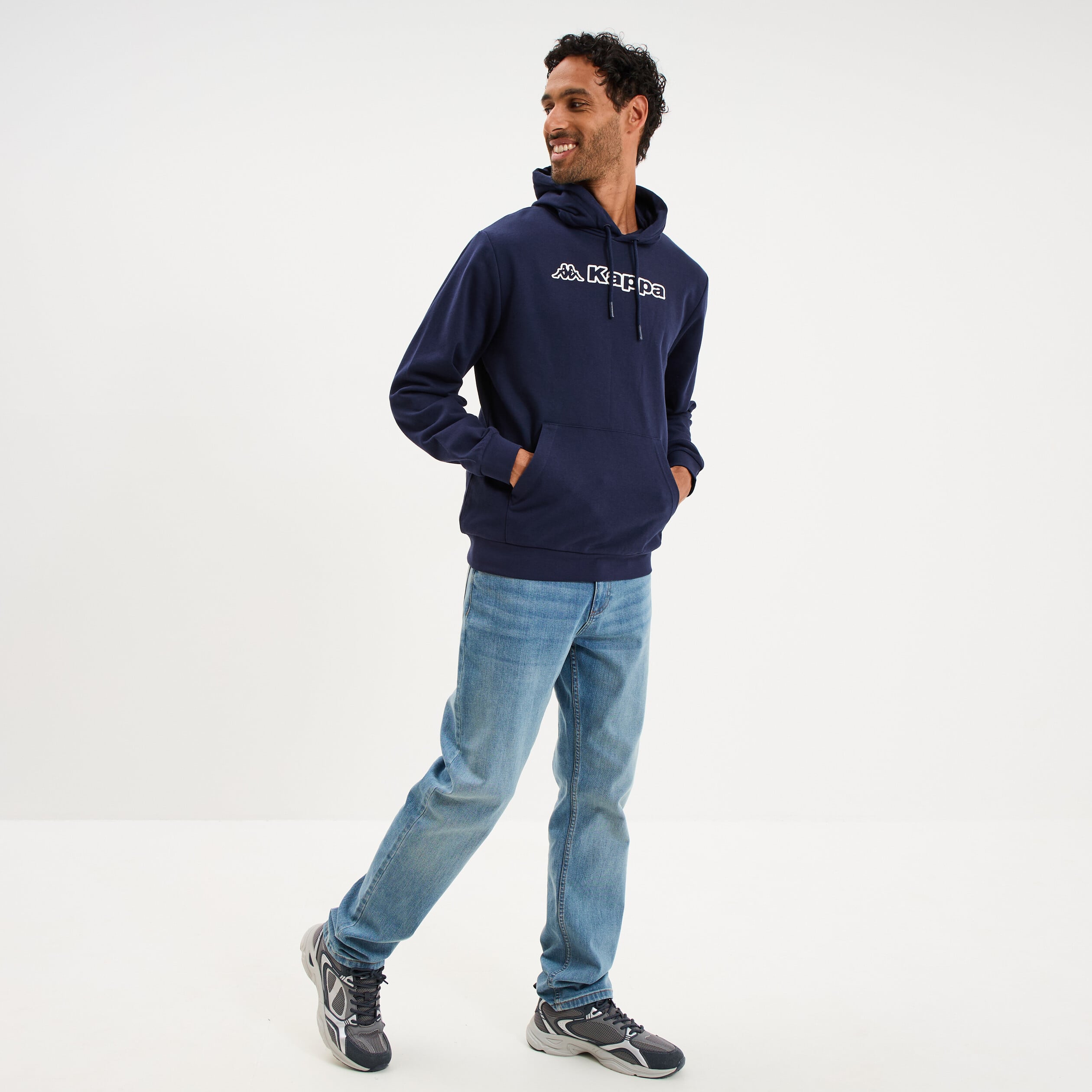 Sweat hoodie droit molleton Kappa bleu marine homme