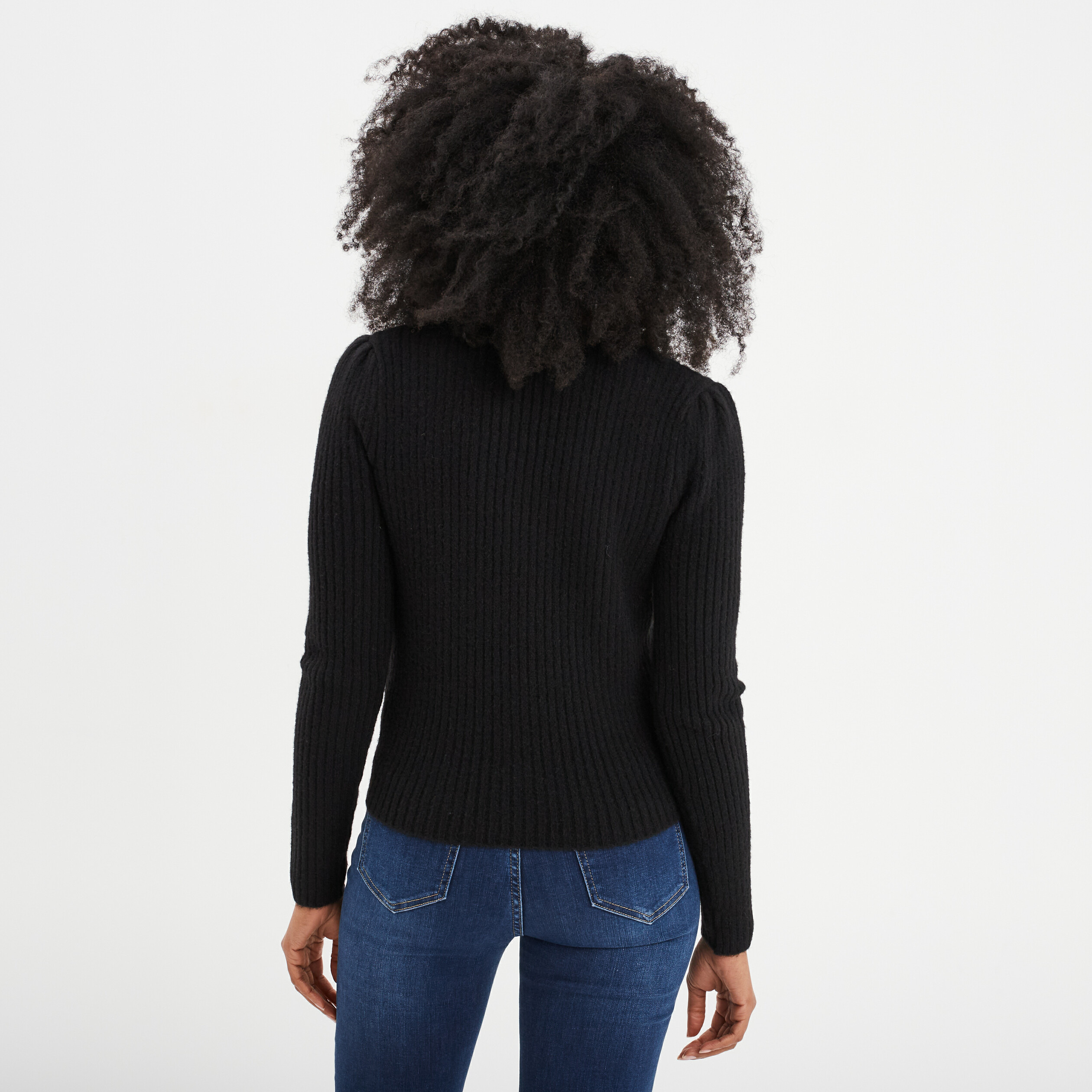 Gilet côtelé col en V boutons bijoux noir femme