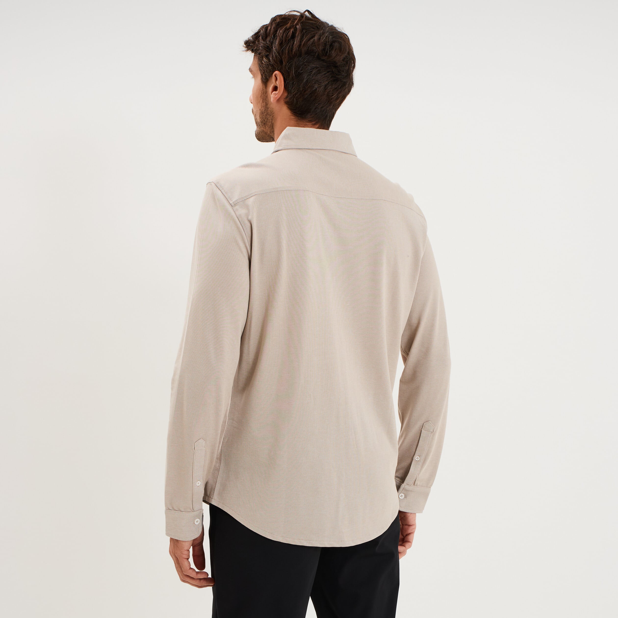 Chemise droite &agrave; manches longues beige homme