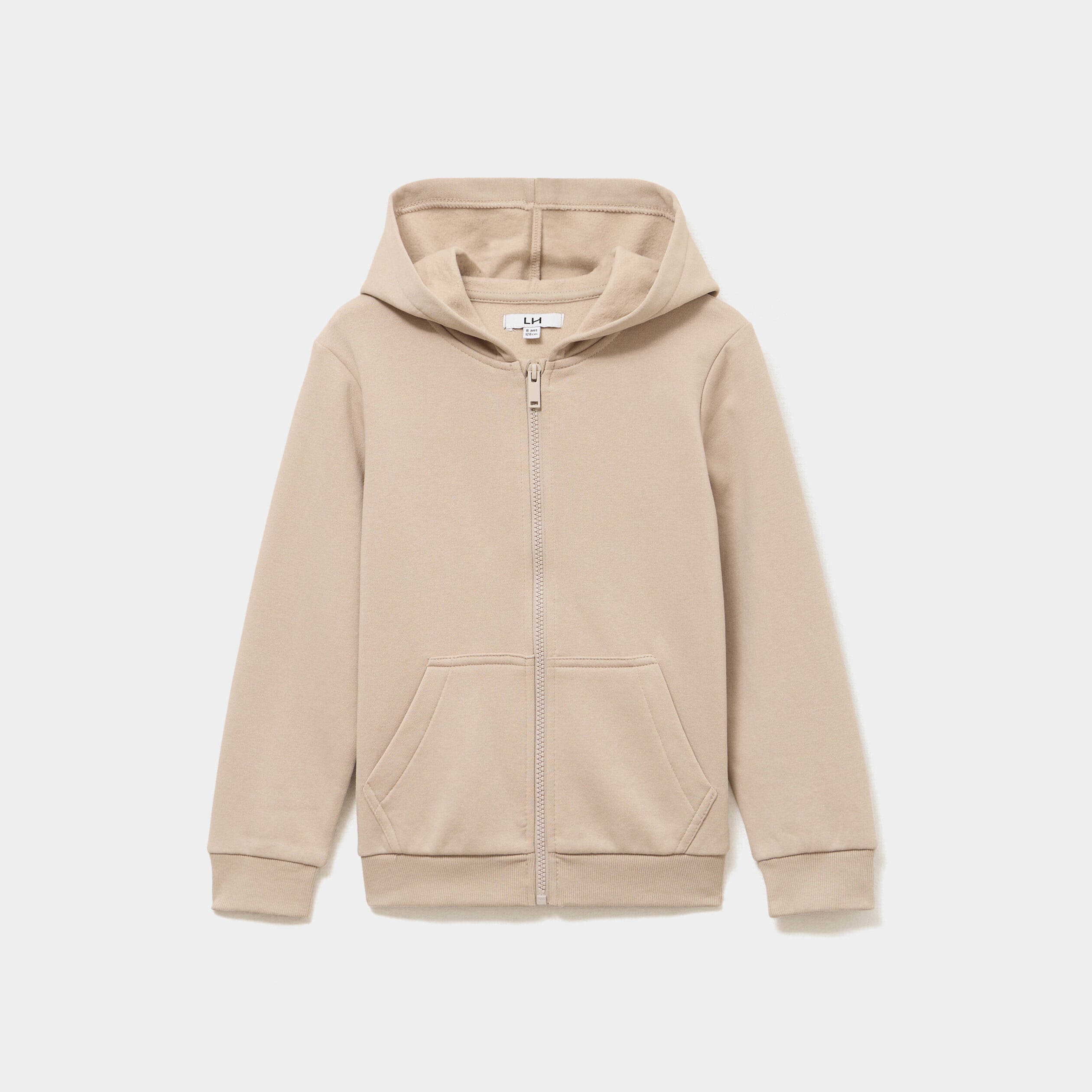 Sweat zipp&eacute; &agrave; capuche en molleton gris fonc&eacute; gar&ccedil;on