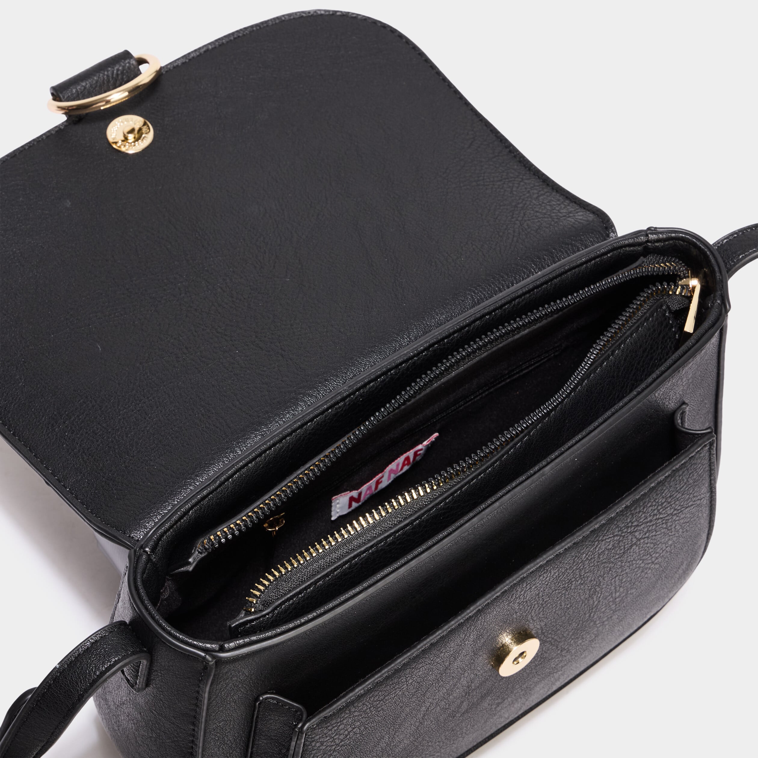 Sac bandouli&egrave;re similicuir rabat noir femme
