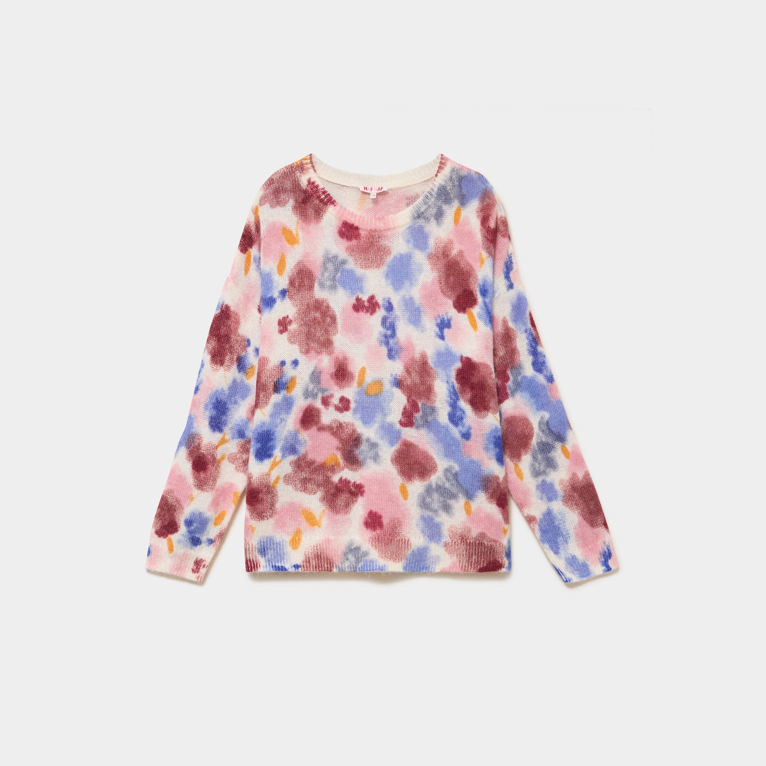 Pull col rond oversize manches longues ecru femme grande taille