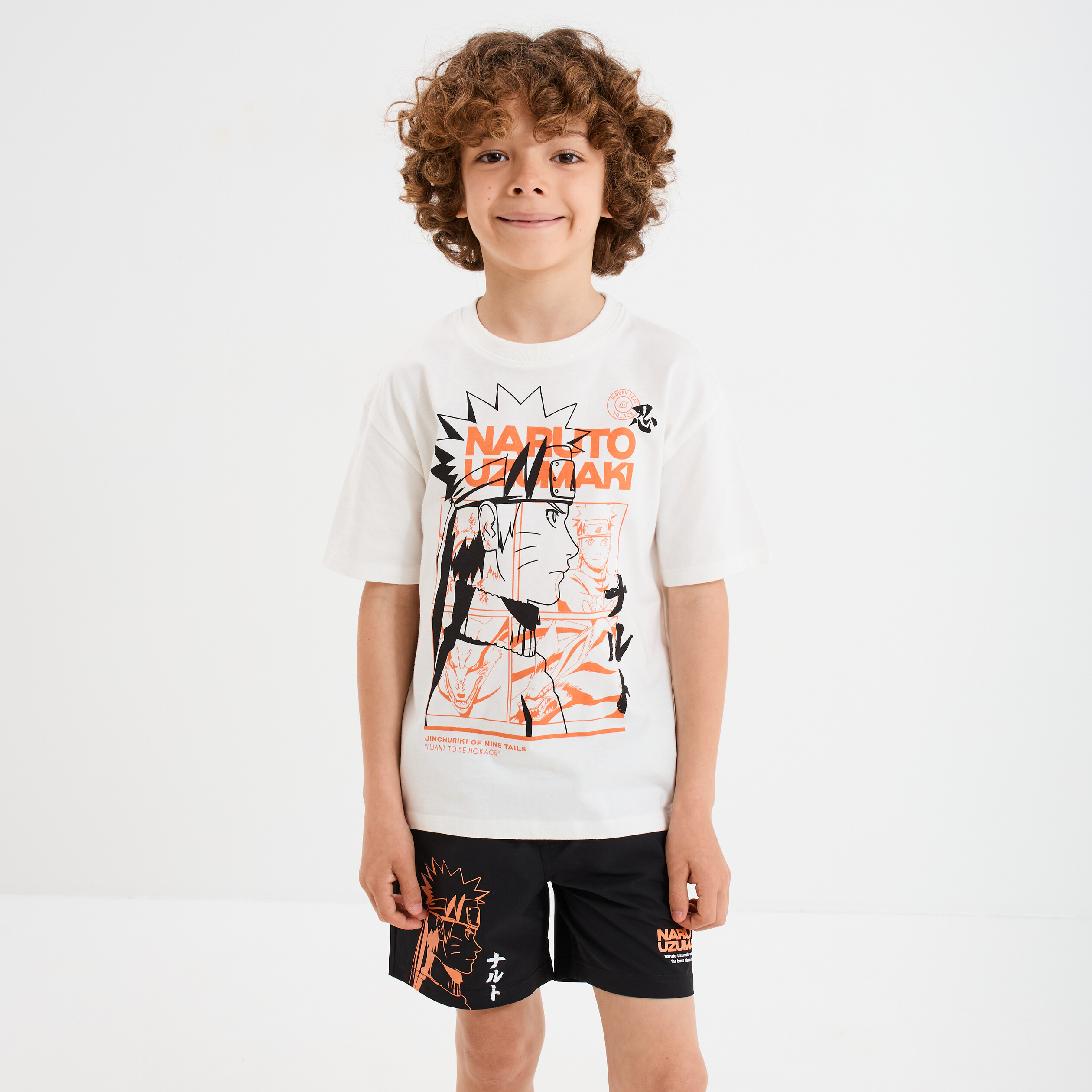 t shirt manches courtes coton naruto ivoire garcon T-shirt manches courtes coton Naruto ivoire garçon