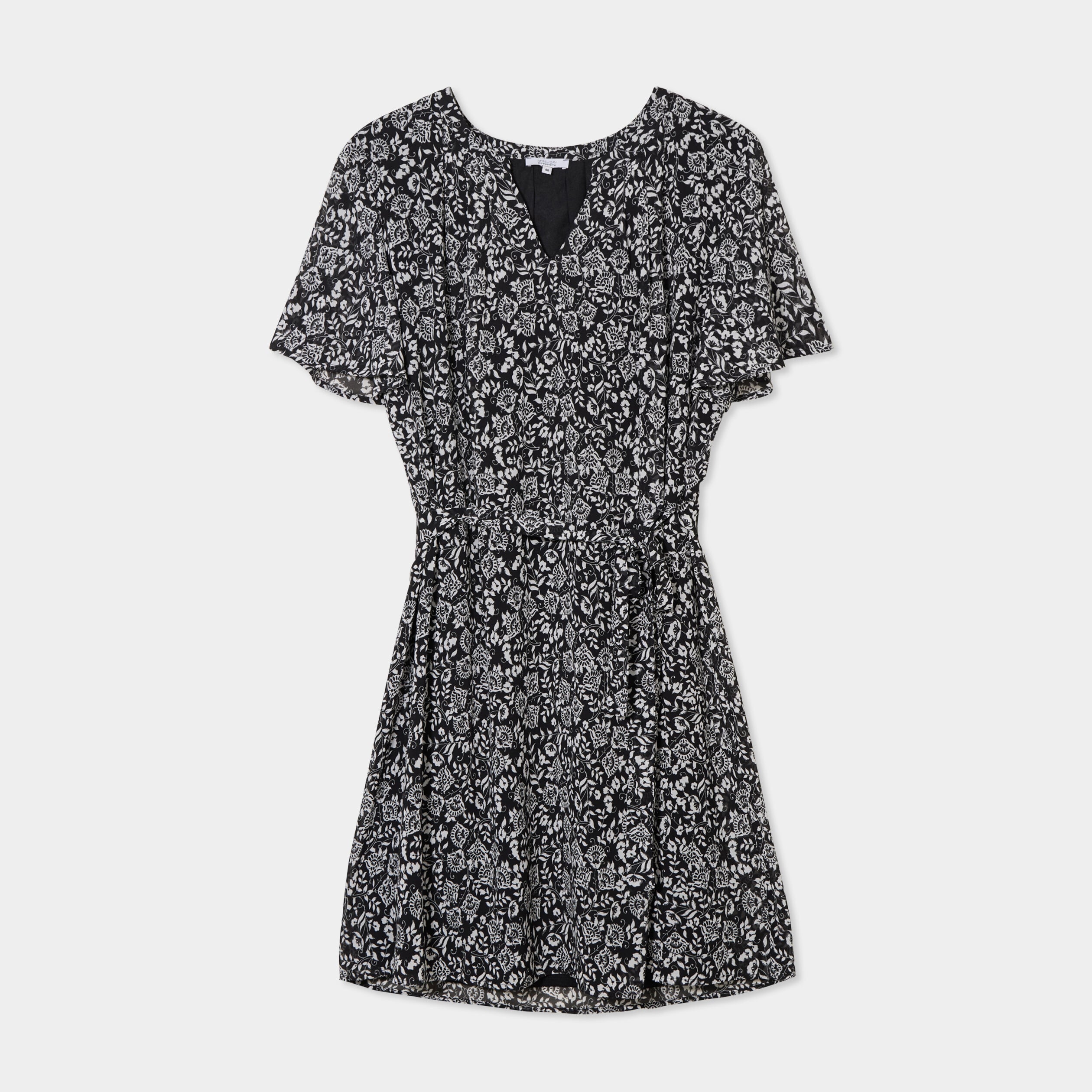 Robe courte col tunisien manches courtes noir femme grande taille