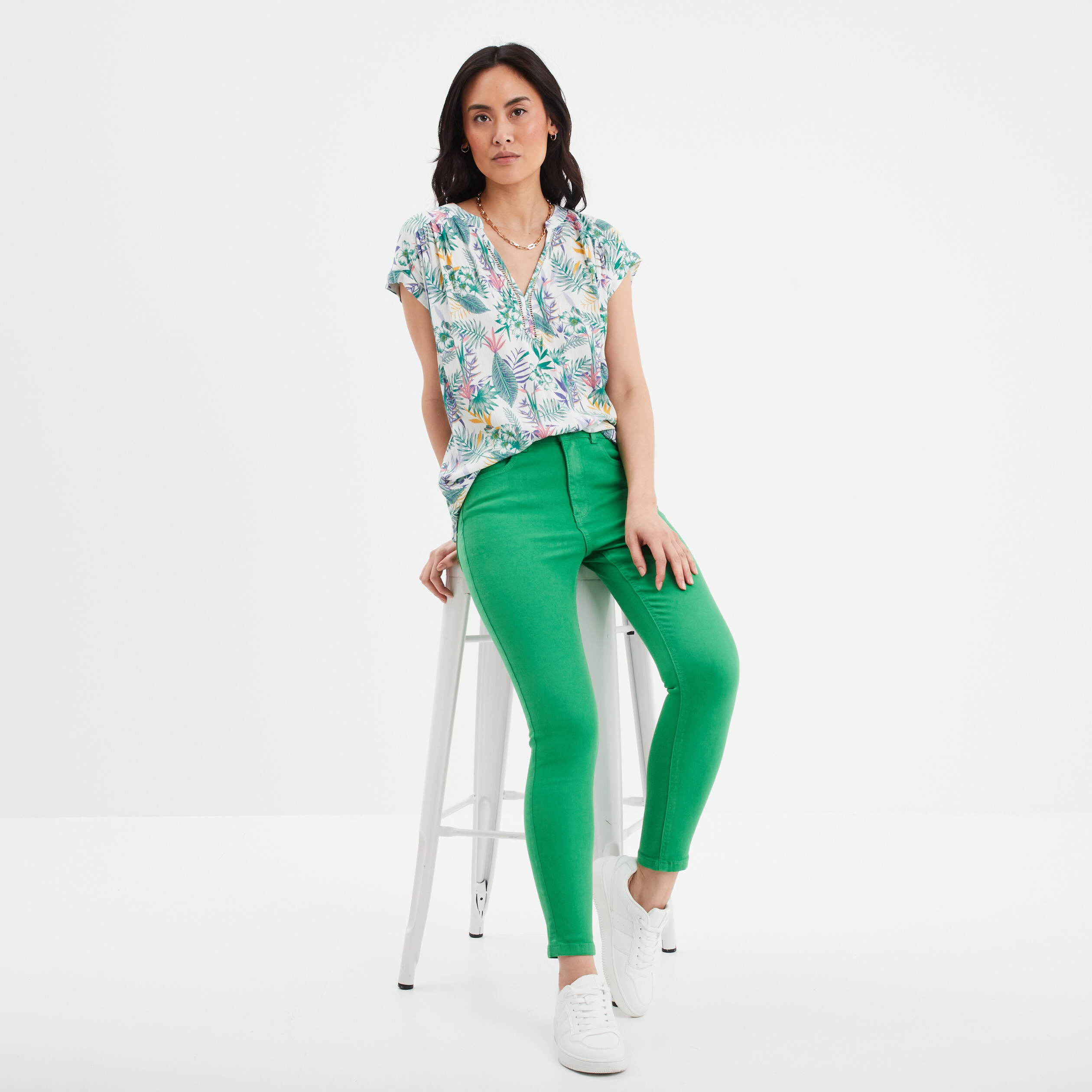 blouse crepon manches courtes ecru femme Blouse crépon manches courtes ecru femme