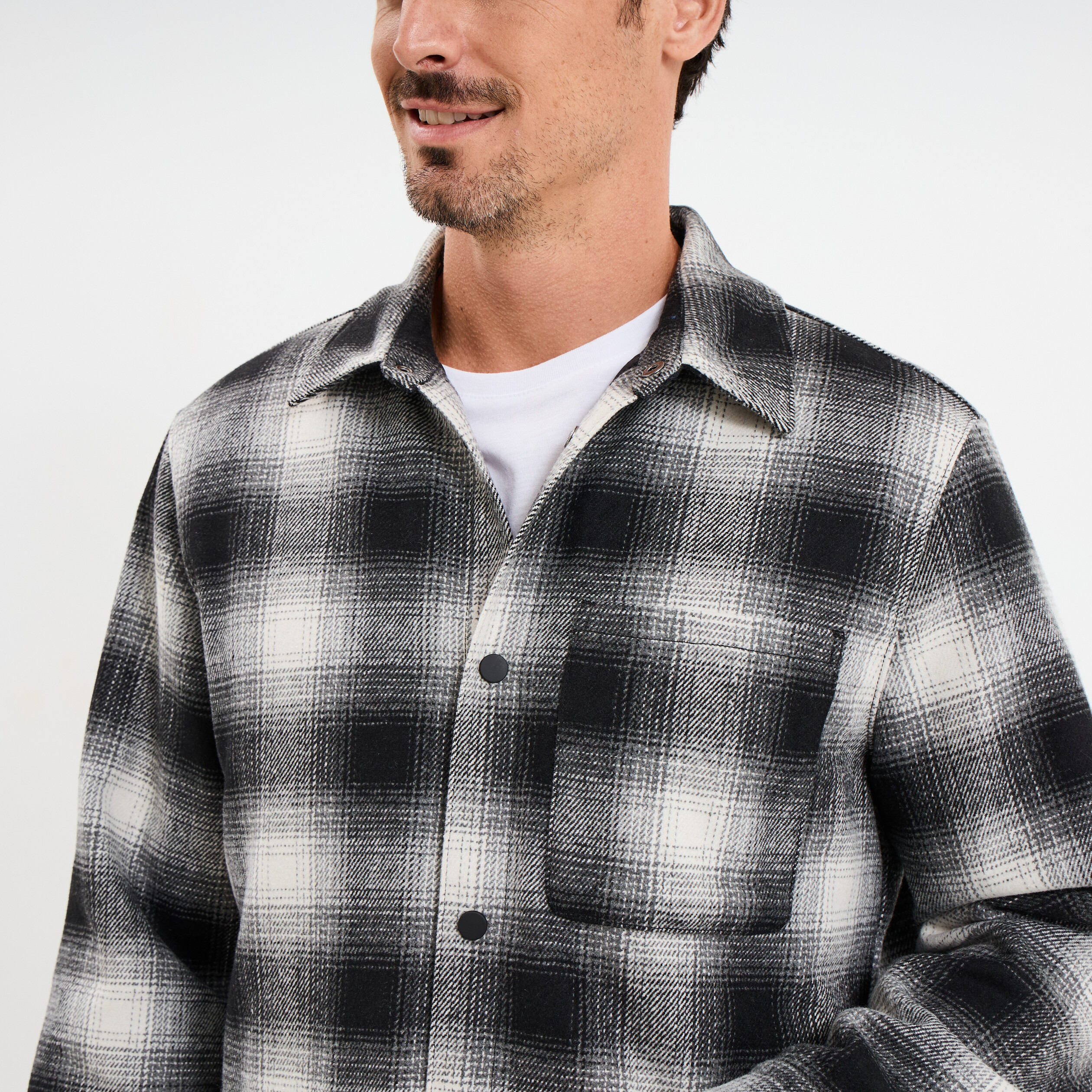 Surchemise 1 poche manches longues gris fonc&eacute; homme