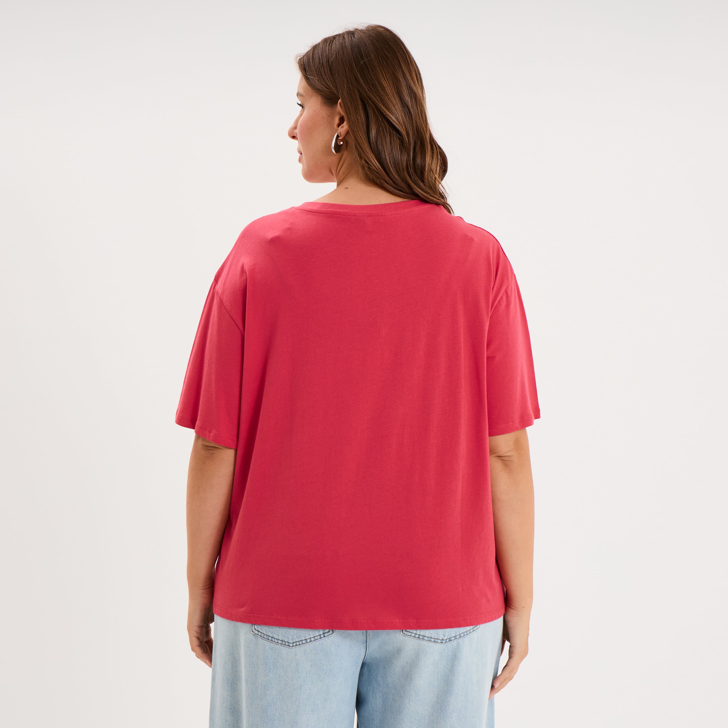 T-shirt col rond manches courtes coton rose cerise femme grande taille
