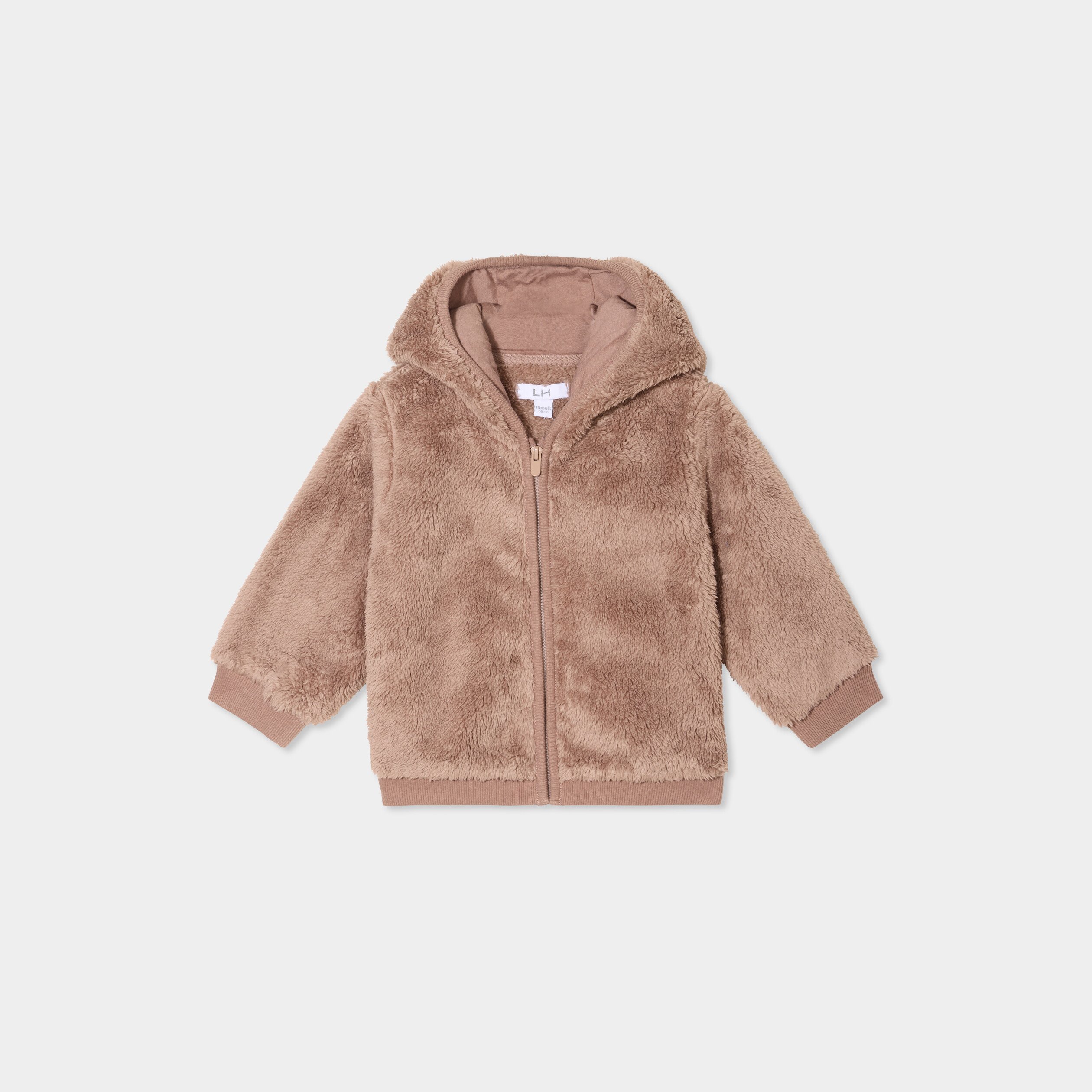 Gilet zippé effet polaire à capuche taupe bébé garçon