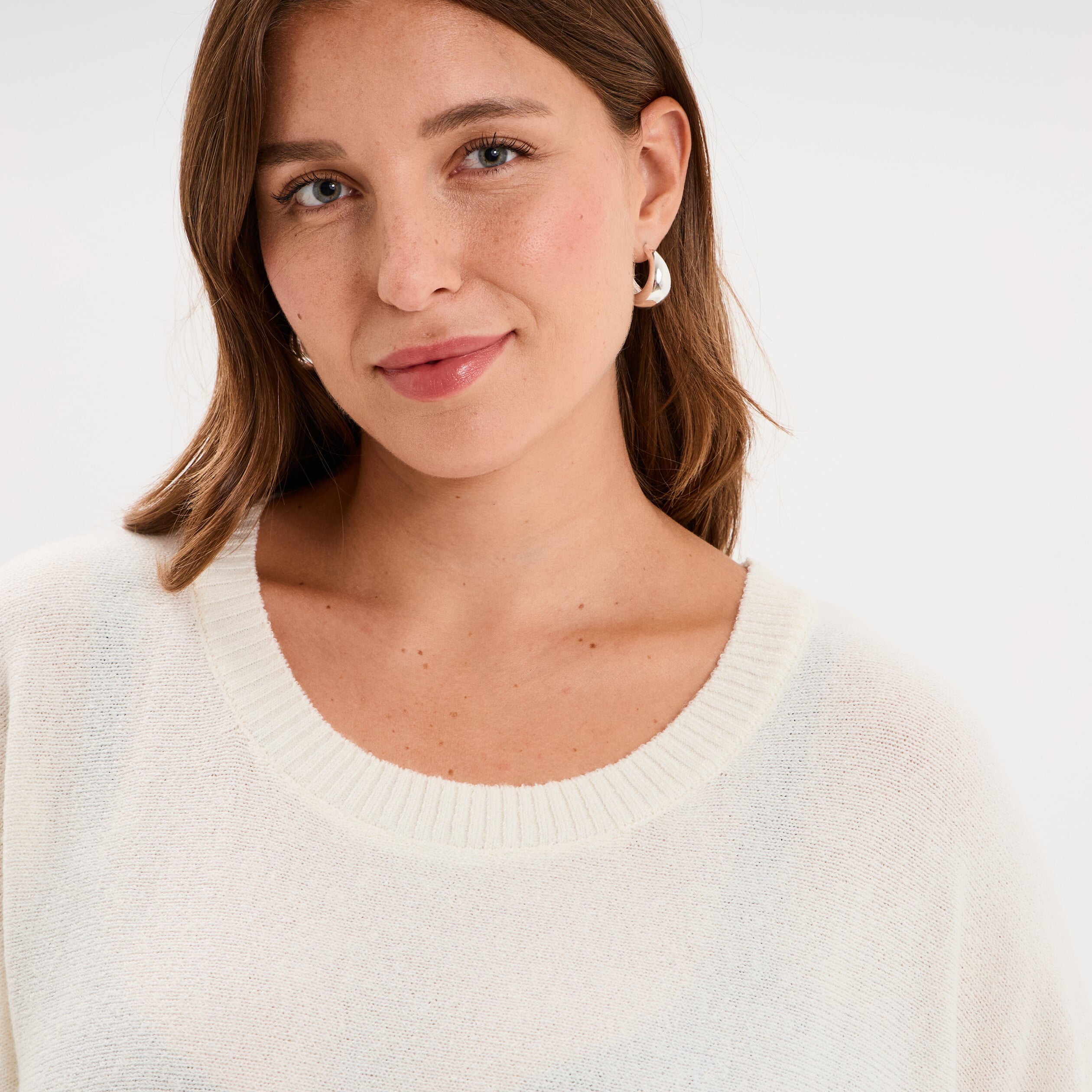 Pull manches courtes ivoire femme grande taille
