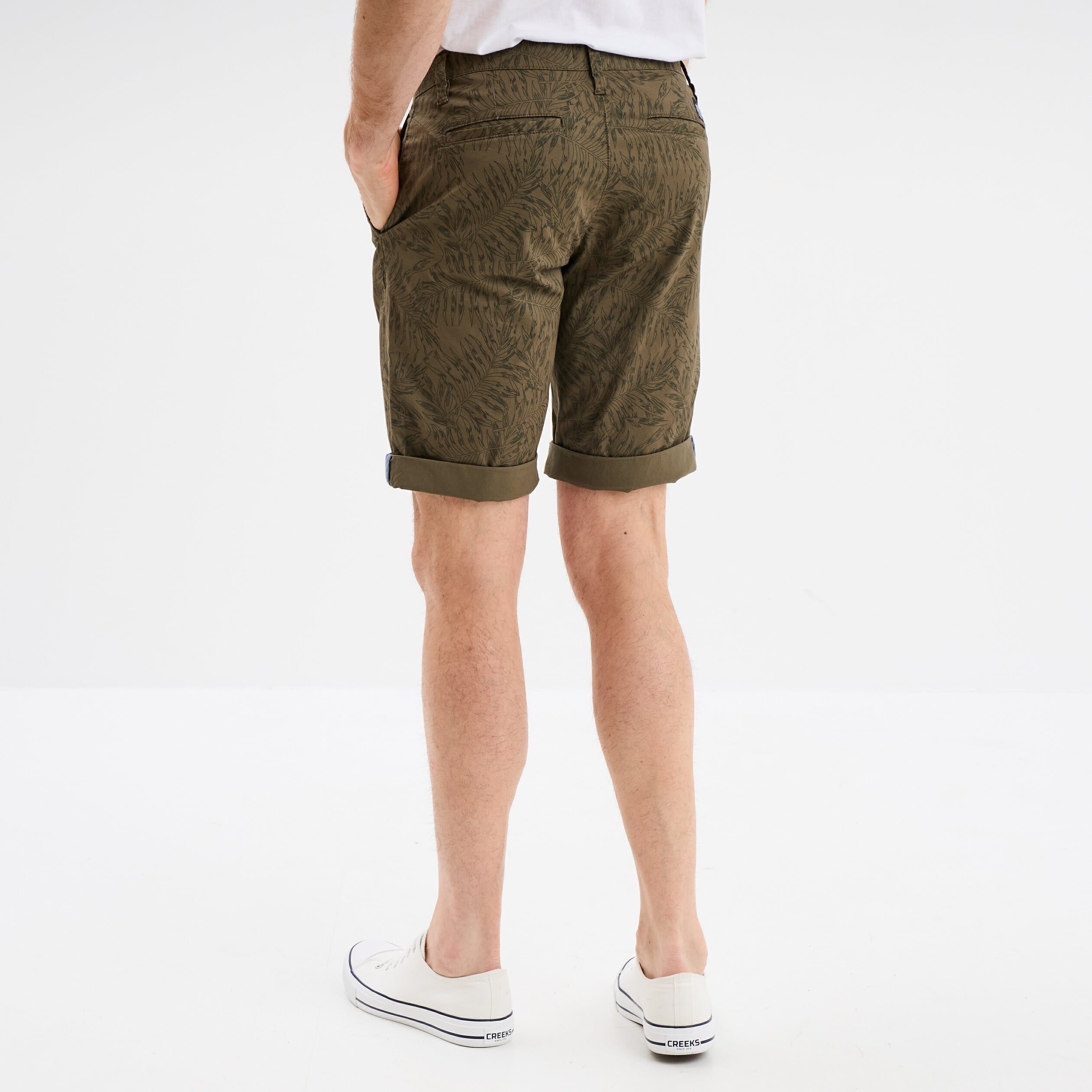Bermuda short chino droit coton stretch vert kaki homme