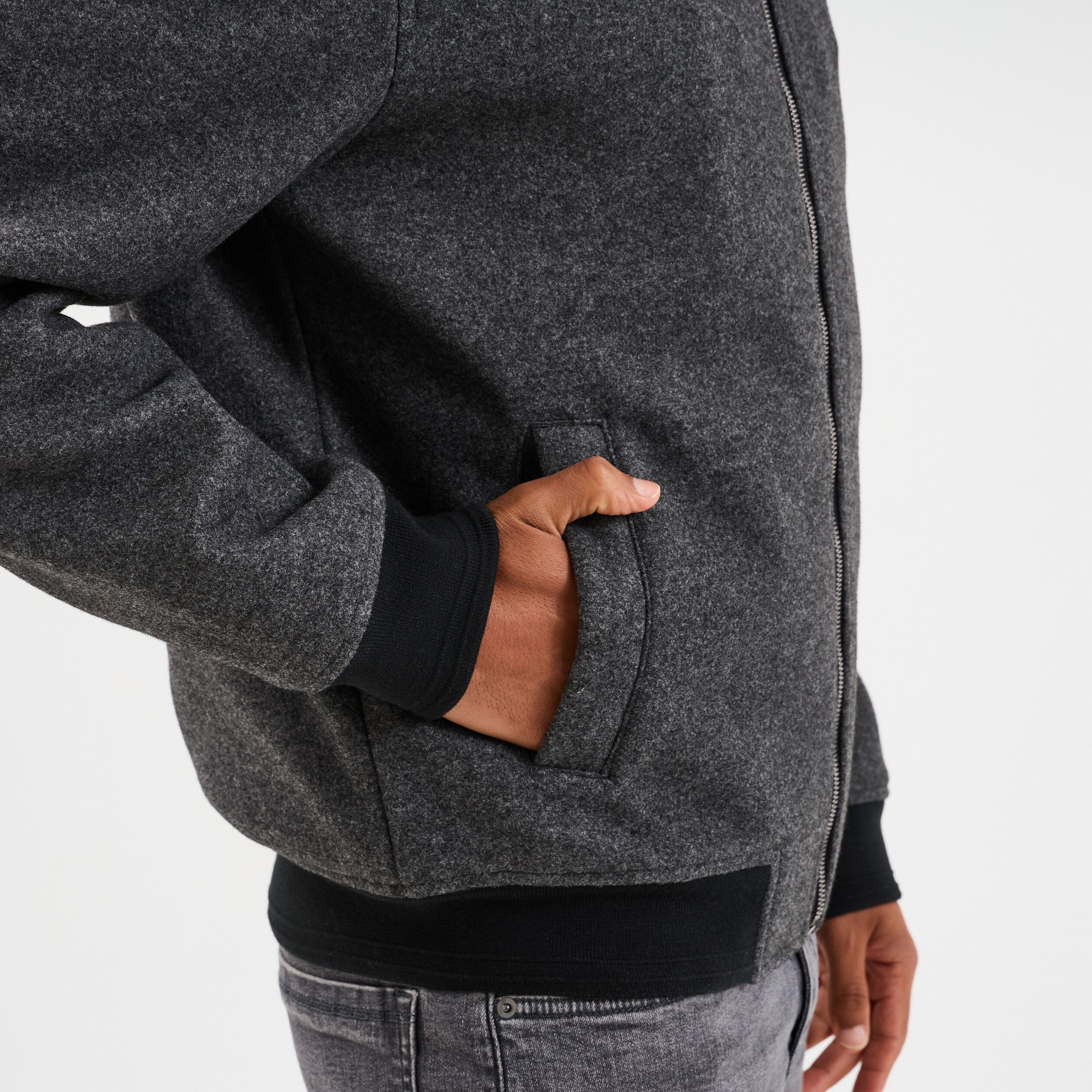 Blouson doubl&eacute; col teddy gris fonc&eacute; homme