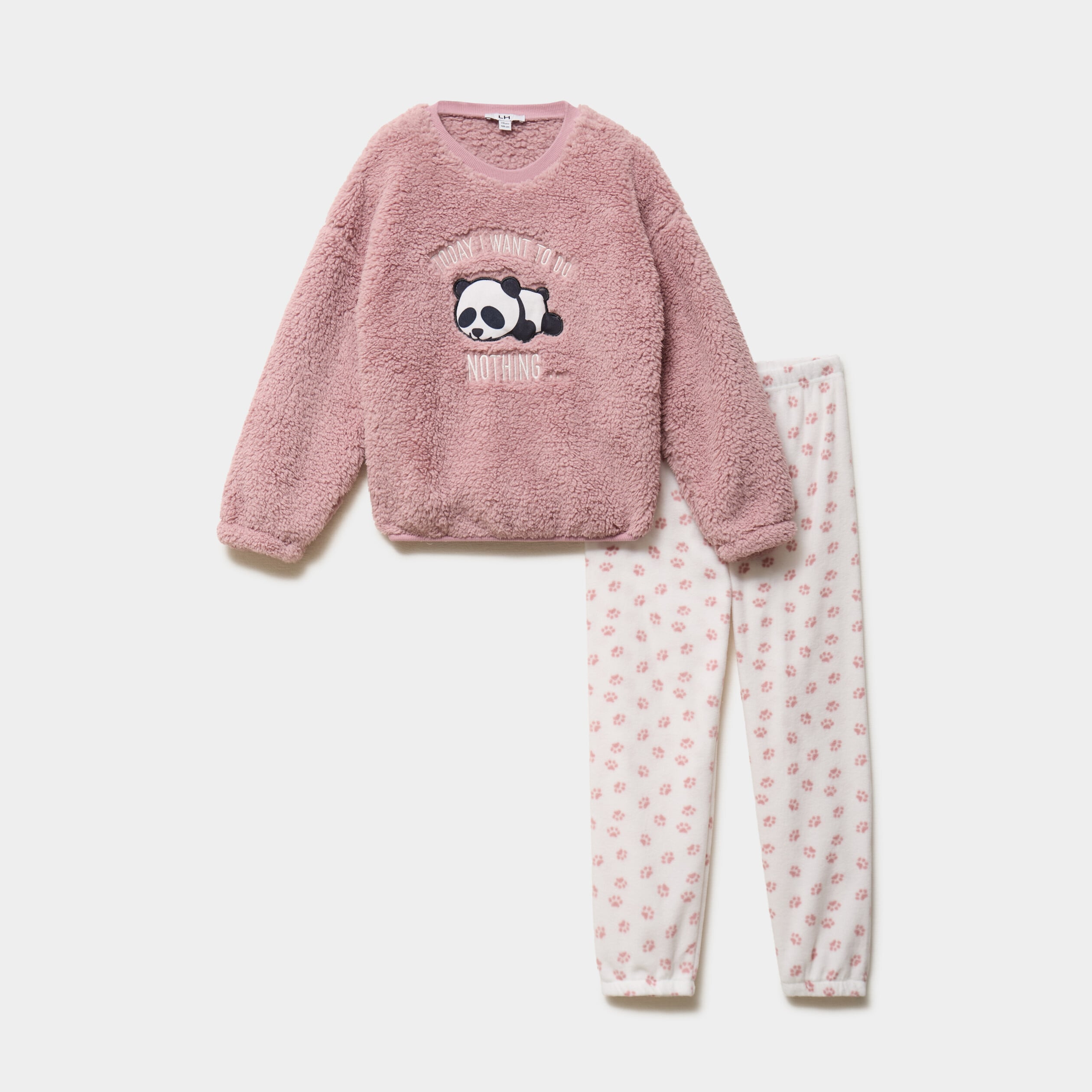 Ensemble pyjama pantalon effet polaire vieux rose fille