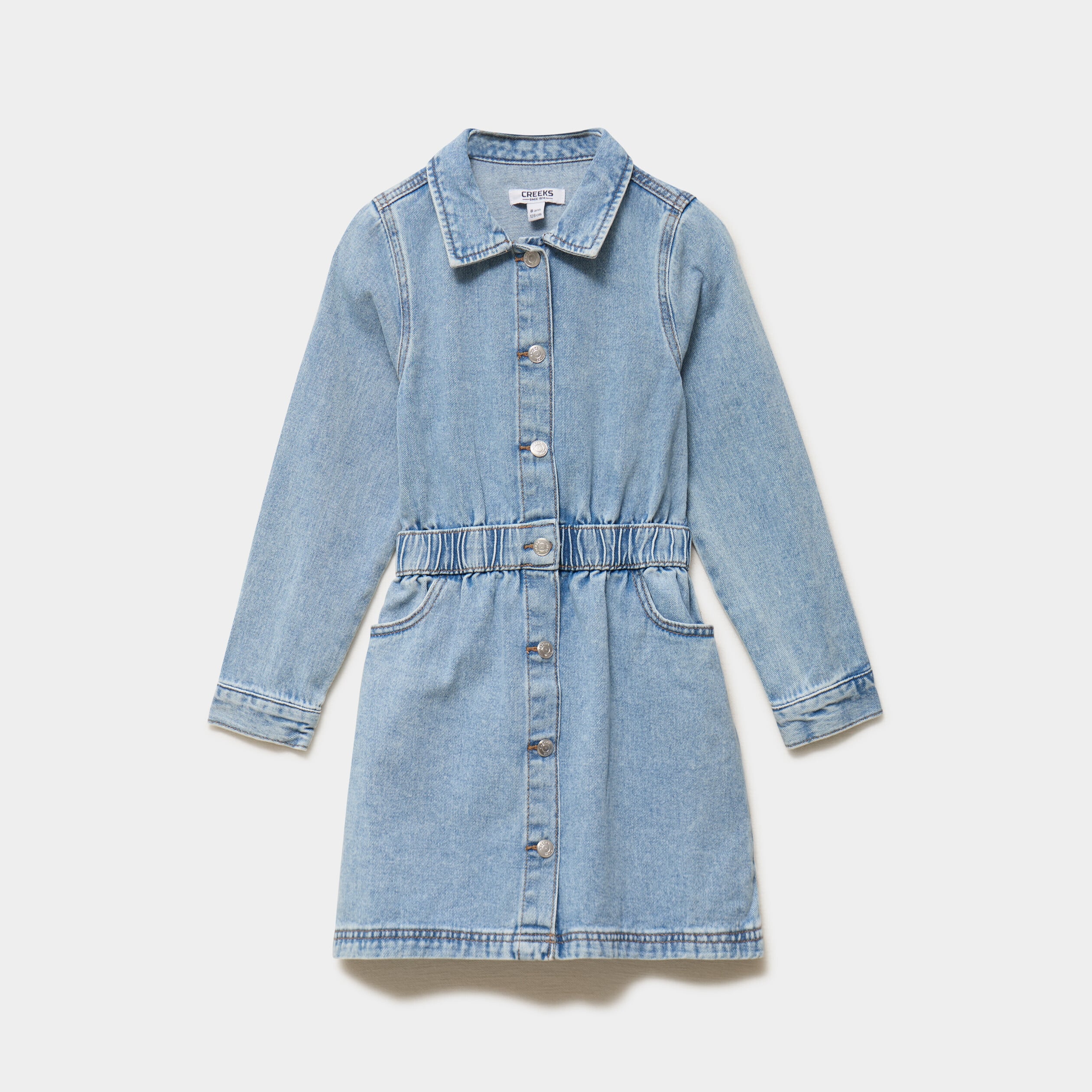 Robe en jean courte cintr&eacute;e boutonn&eacute;e denim double stone fille