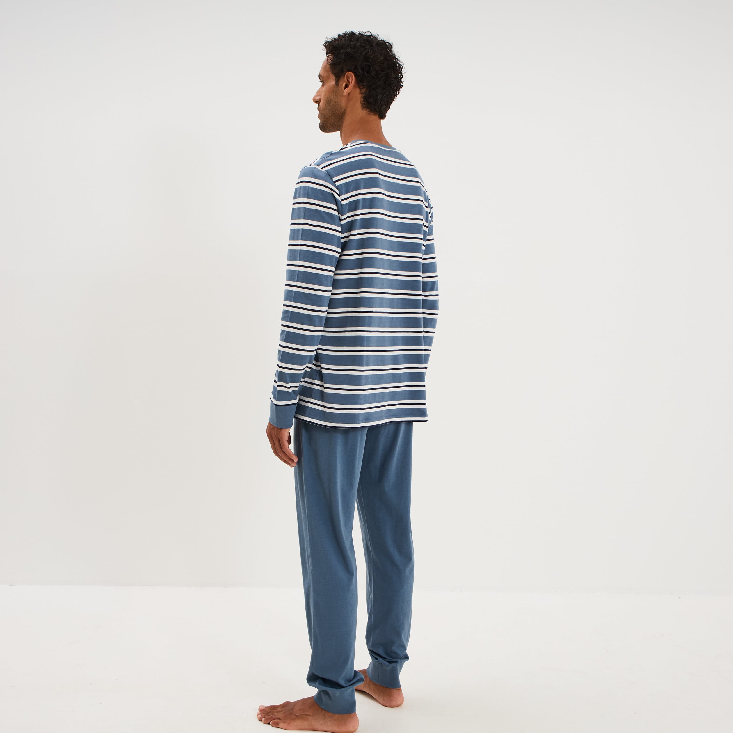 Ensemble pyjama pantalon t-shirt coton bleu fonc&eacute; homme