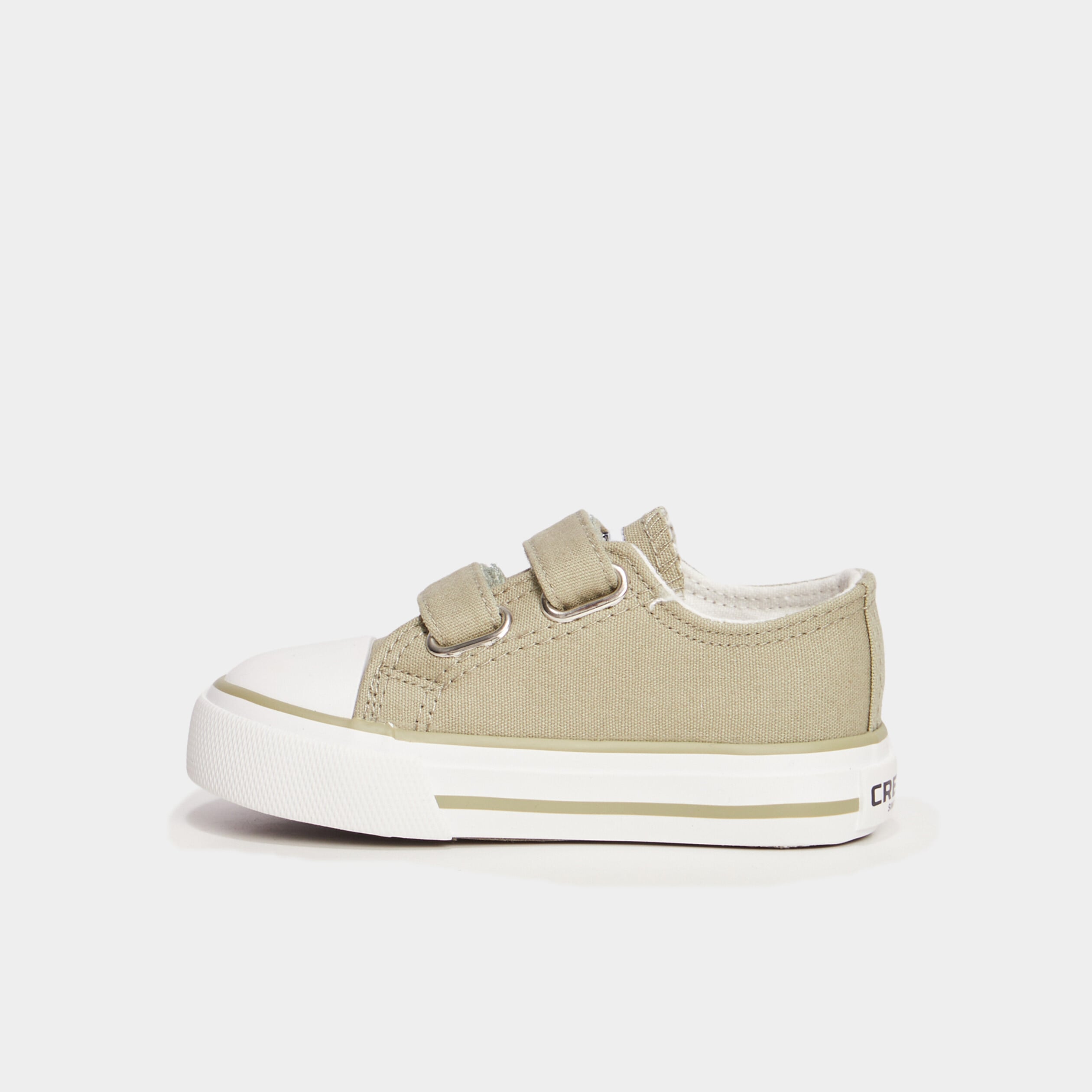 Tennis &agrave; scratchs en toile bout renforc&eacute; vert olive b&eacute;b&eacute; gar&ccedil;on