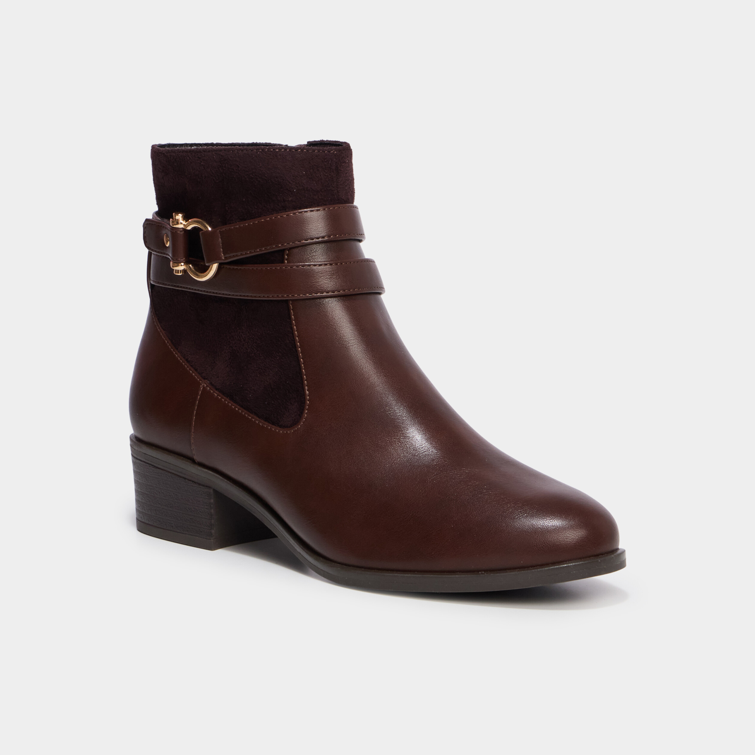 Boots chelsea d&eacute;tails boucles marron femme