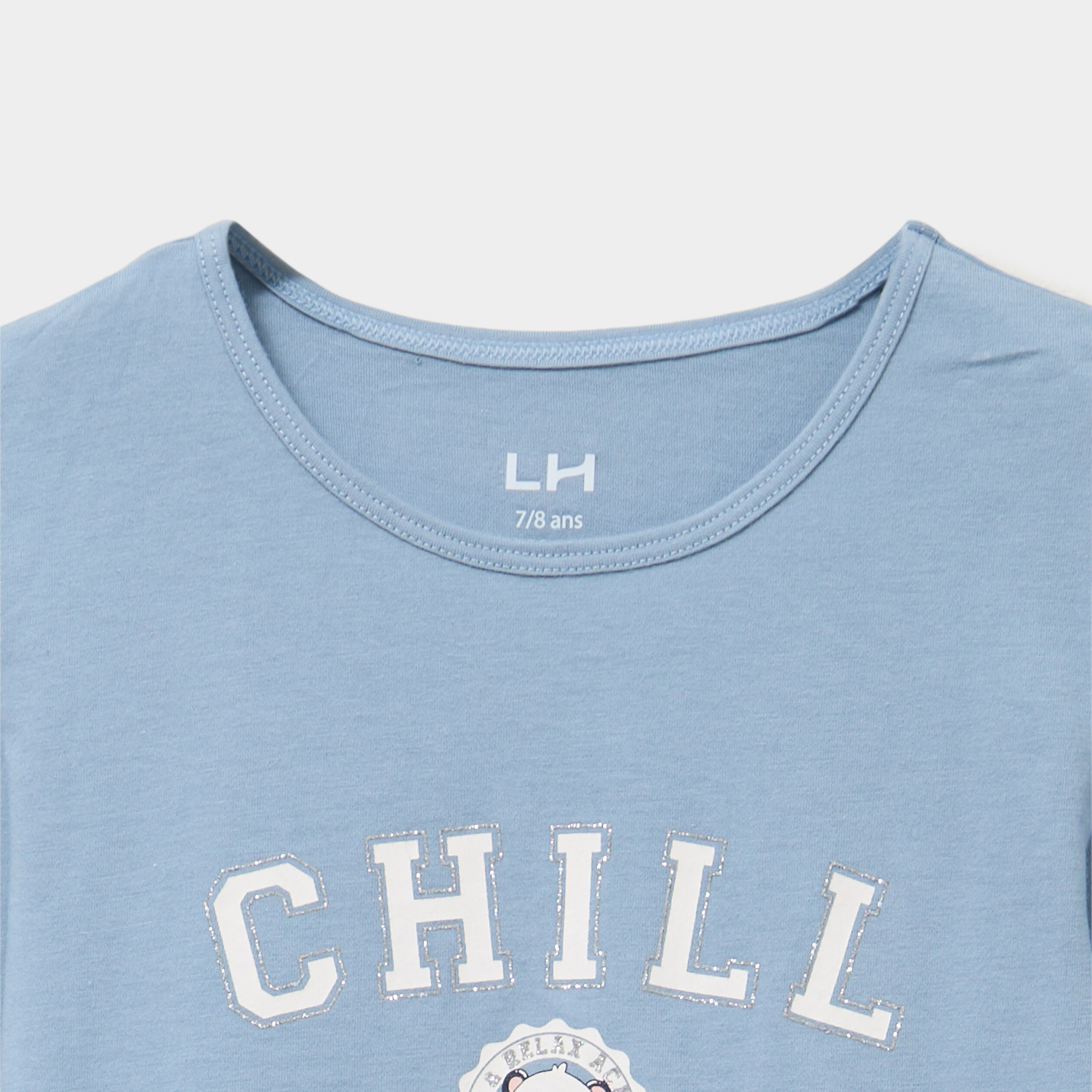 Ensemble pyjama t-shirt et pantalon bleu gris fille