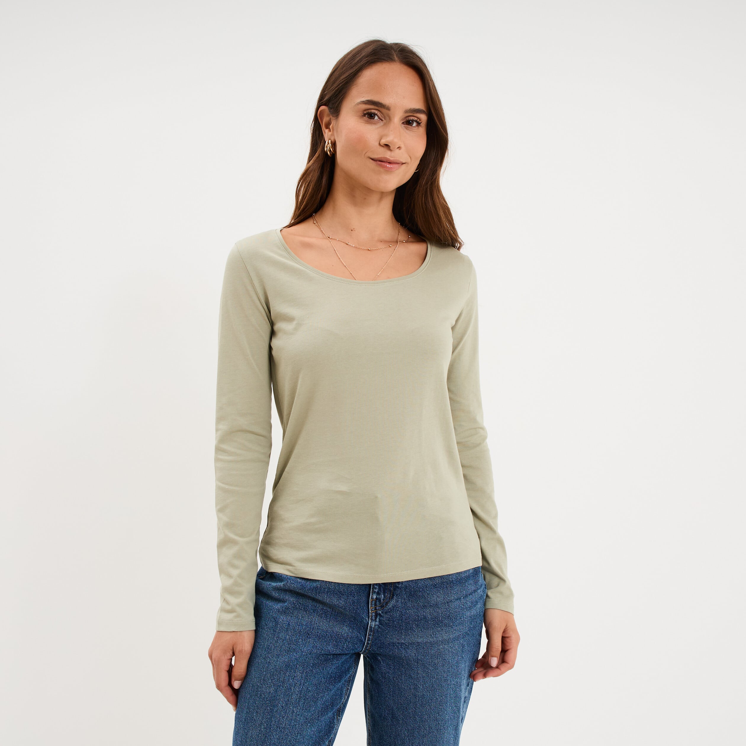 T-shirt manches longues vert kaki femme