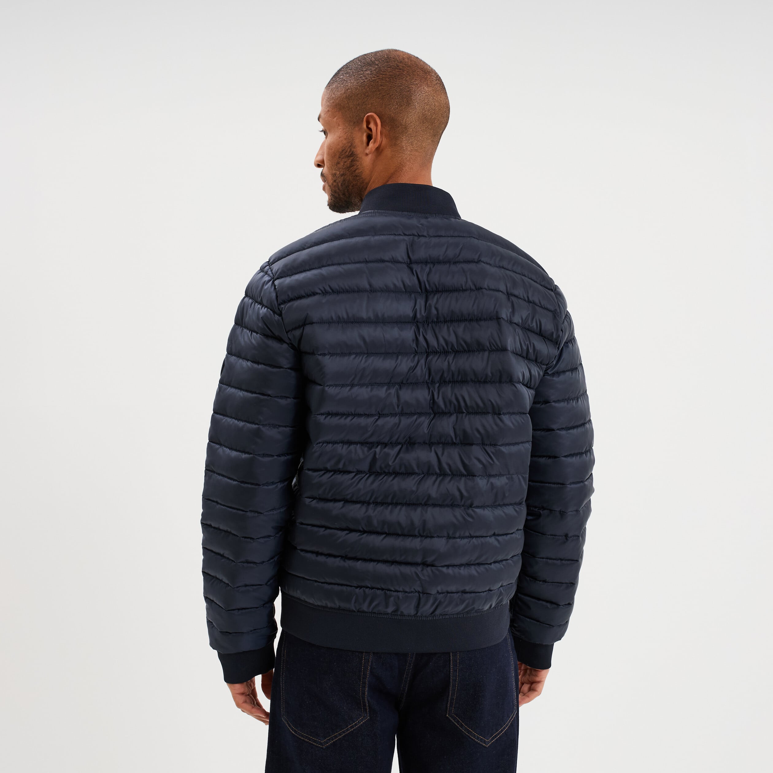 Doudoune l&eacute;g&egrave;re d&eacute;perlante col teddy bleu marine homme