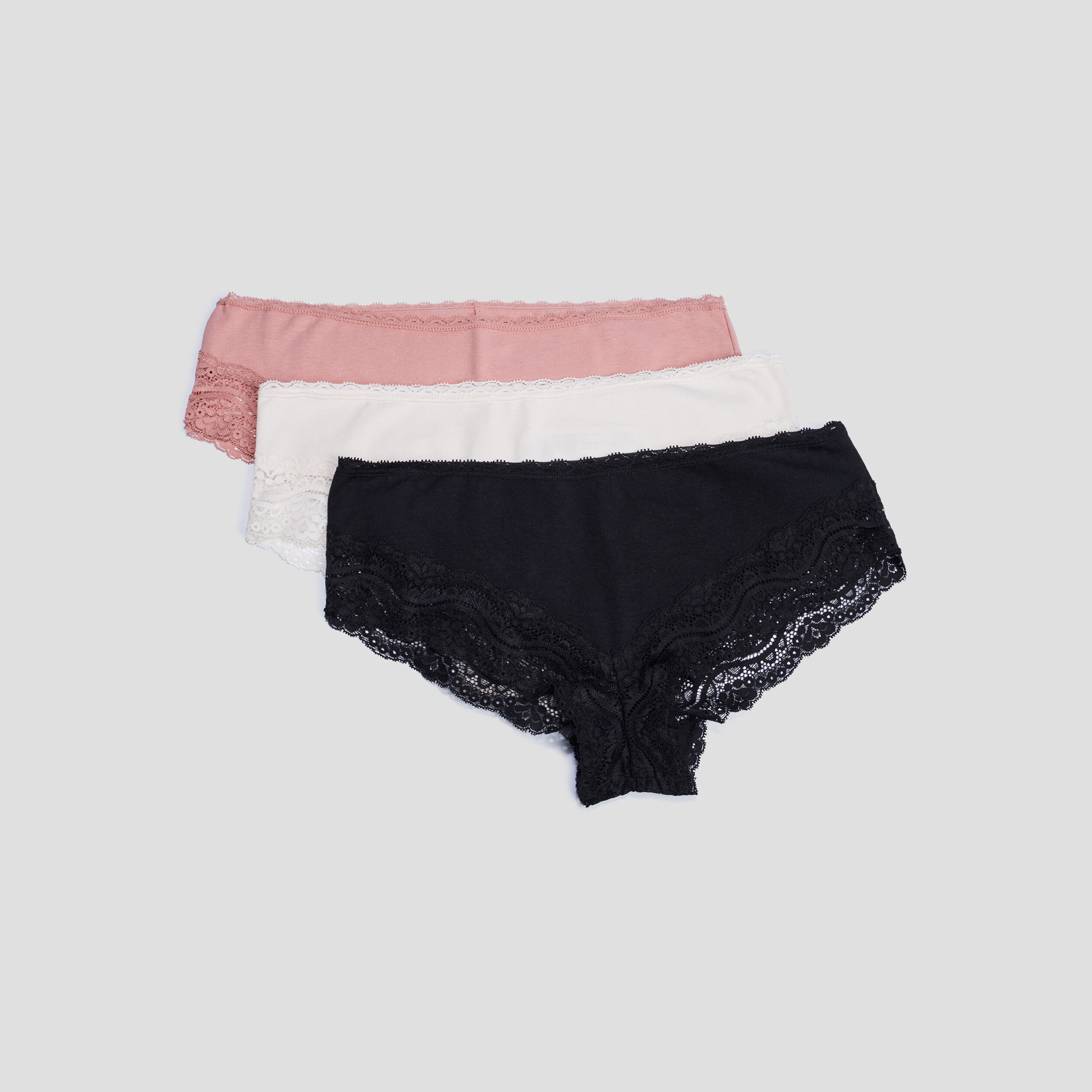 lot 3 shortys en coton avec dentelle vieux rose femme Lot 3 shortys en coton avec dentelle vieux rose femme