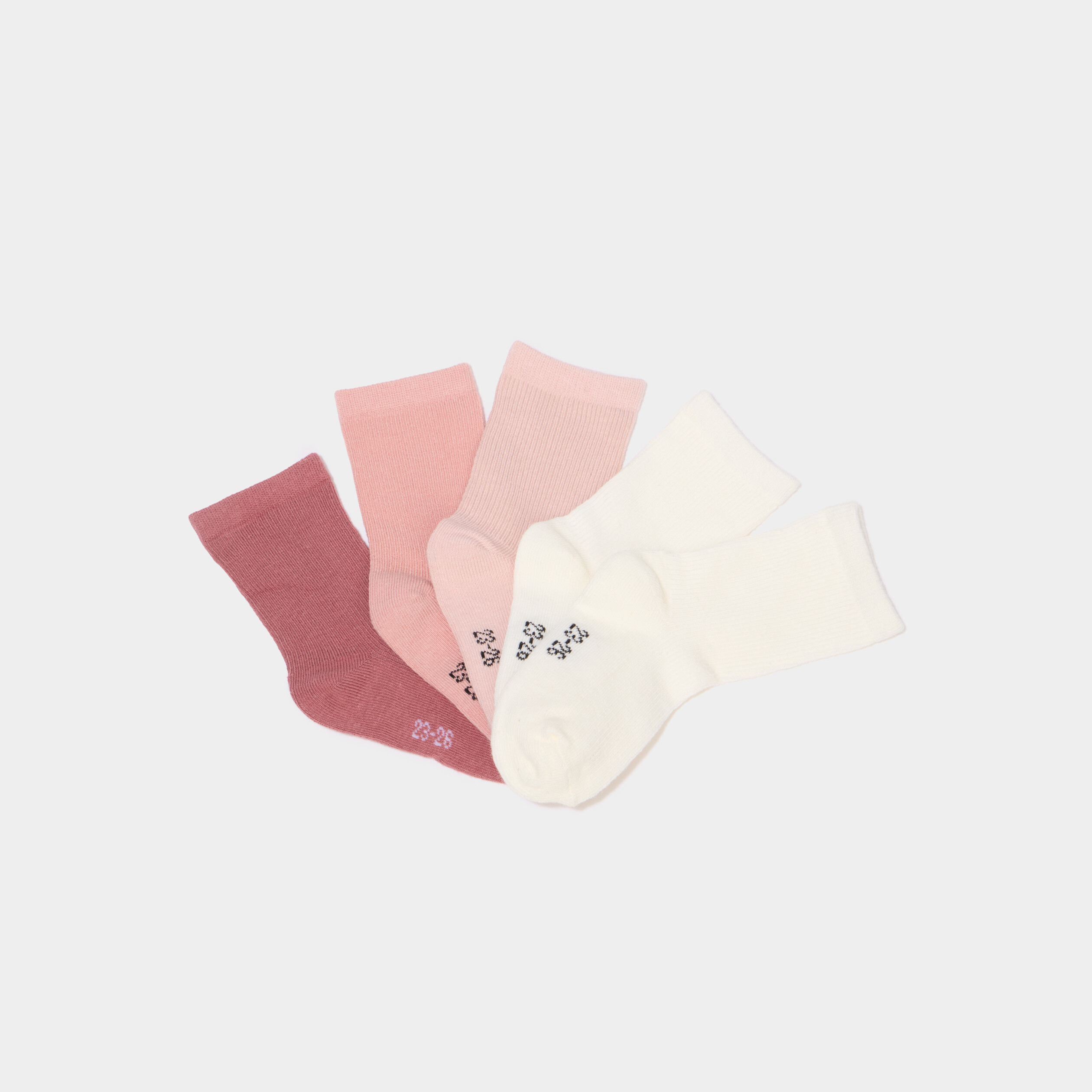 Lot 5 paires chaussettes c&ocirc;tel&eacute;es rose b&eacute;b&eacute;