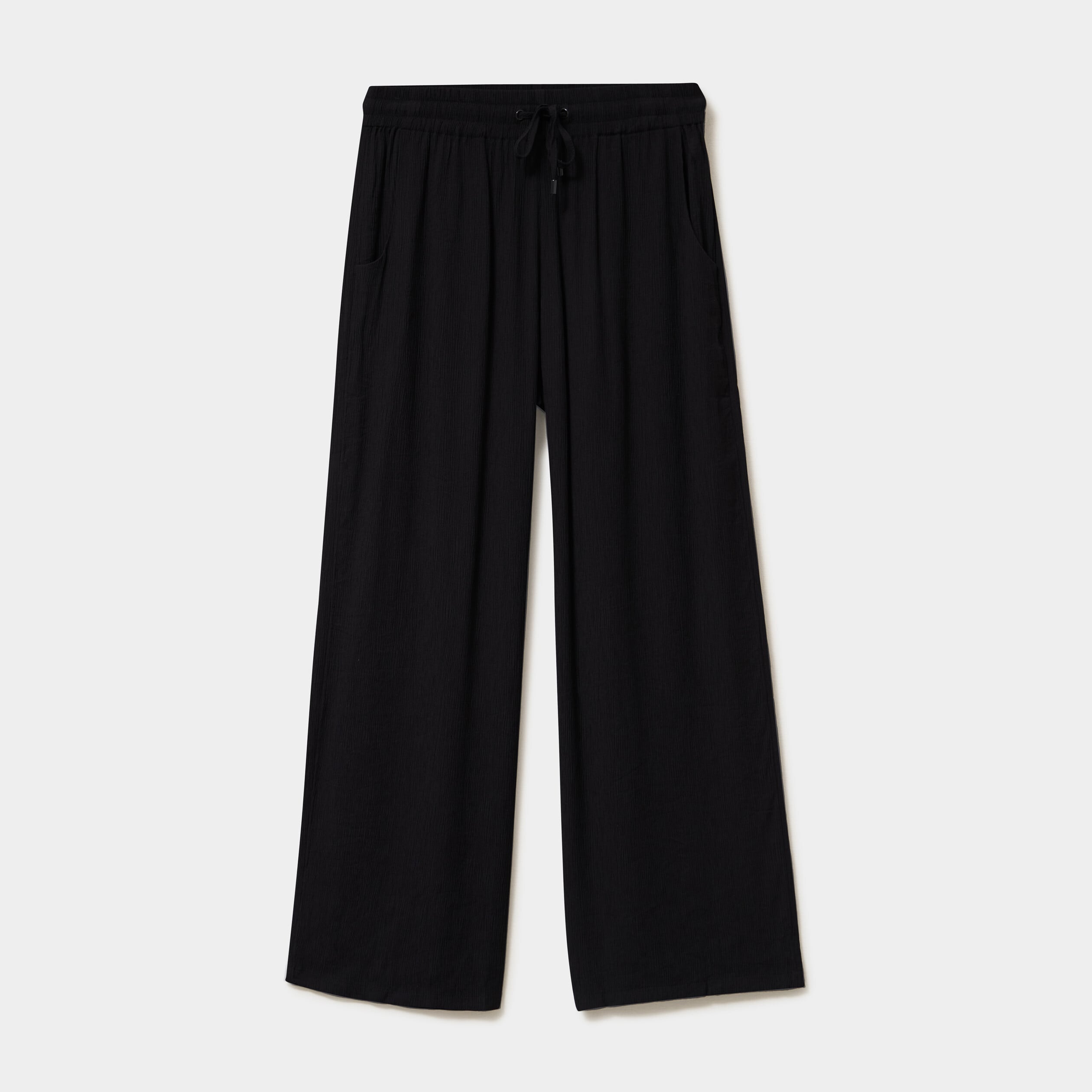 Pantalon effet cr&ecirc;pe taille &eacute;lastiqu&eacute;e noir femme
